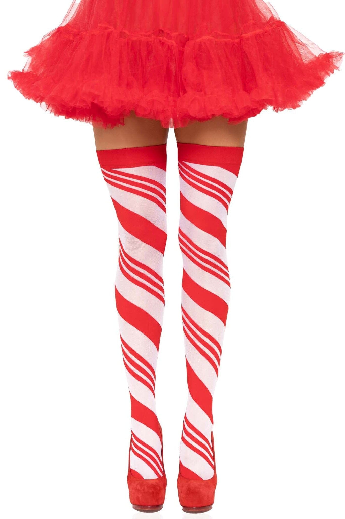 Spandex Sheer Candy Cane Striped Thigh Highs