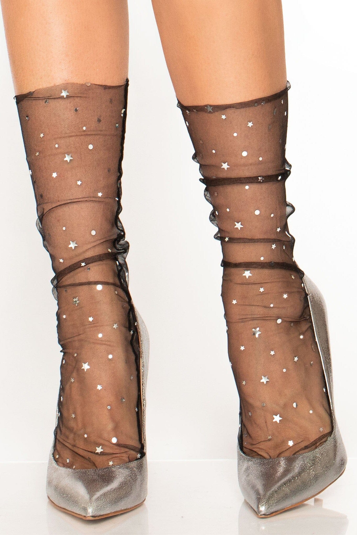 Stars & Moons Embellished Sheer Tulle Anklet Socks