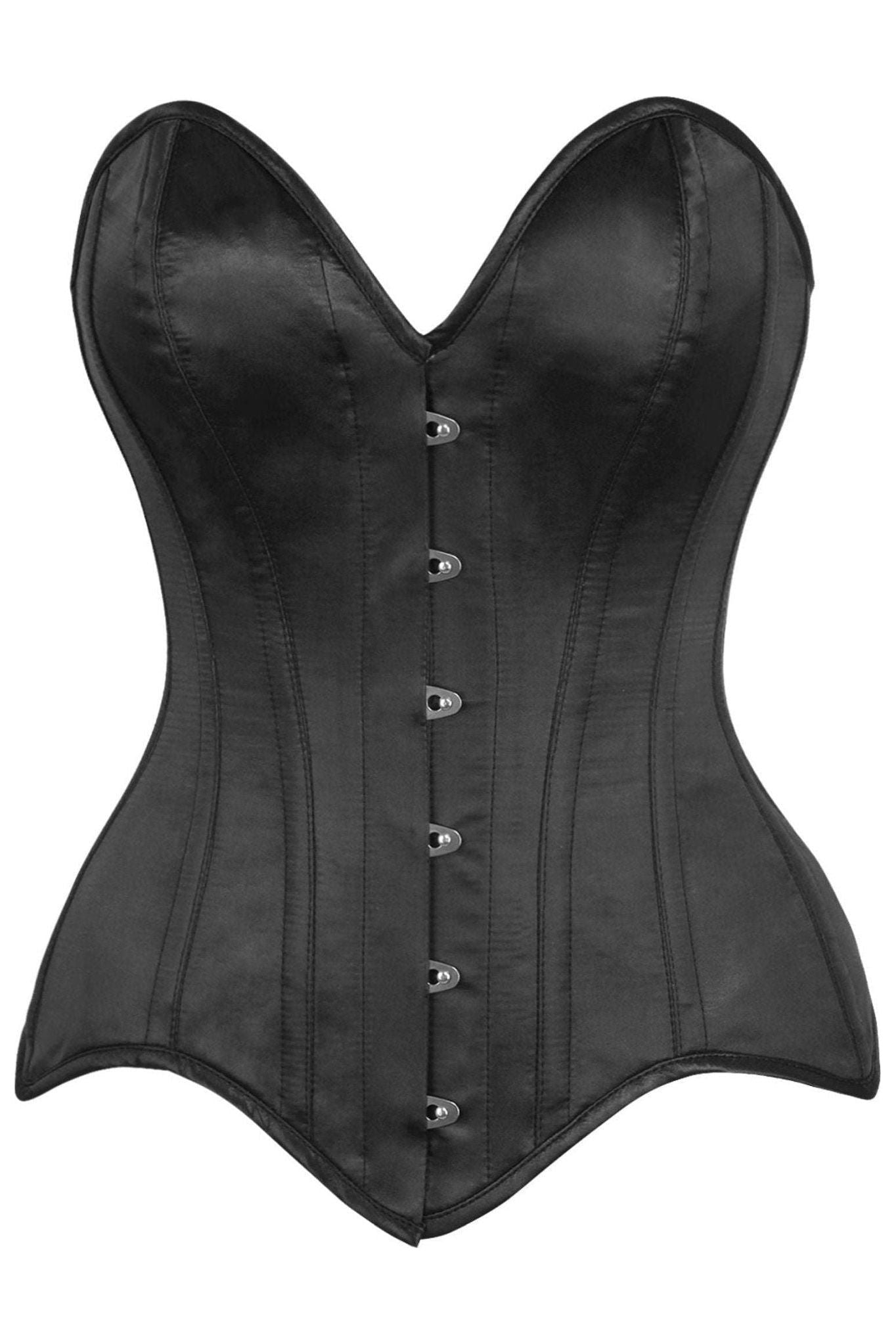 Top Drawer Black Satin Steel Boned Overbust Corset