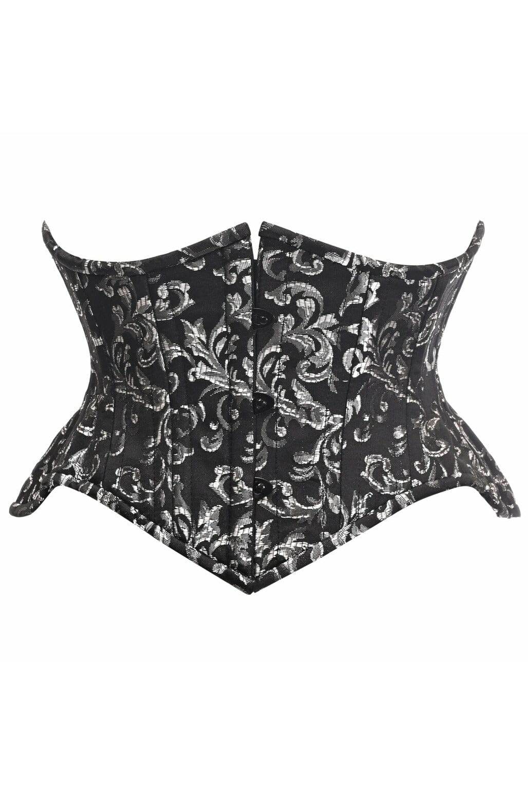 Top Drawer Black/Silver Brocade Double Steel Boned Mini Cincher Corset