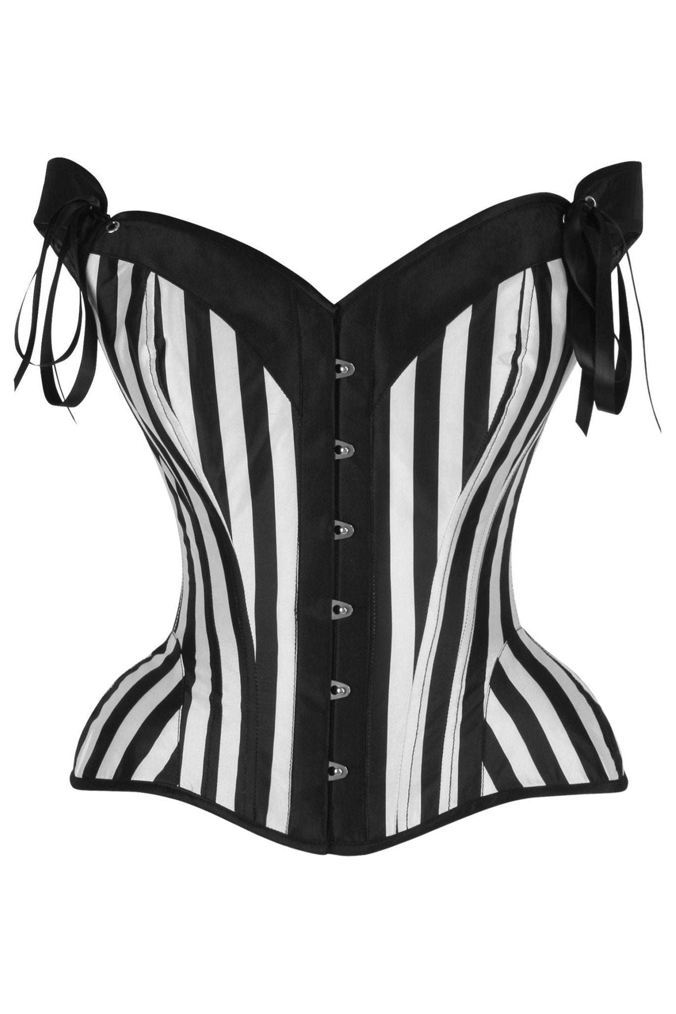 Top Drawer Black/White Striped Steel Boned Corset w/Straps