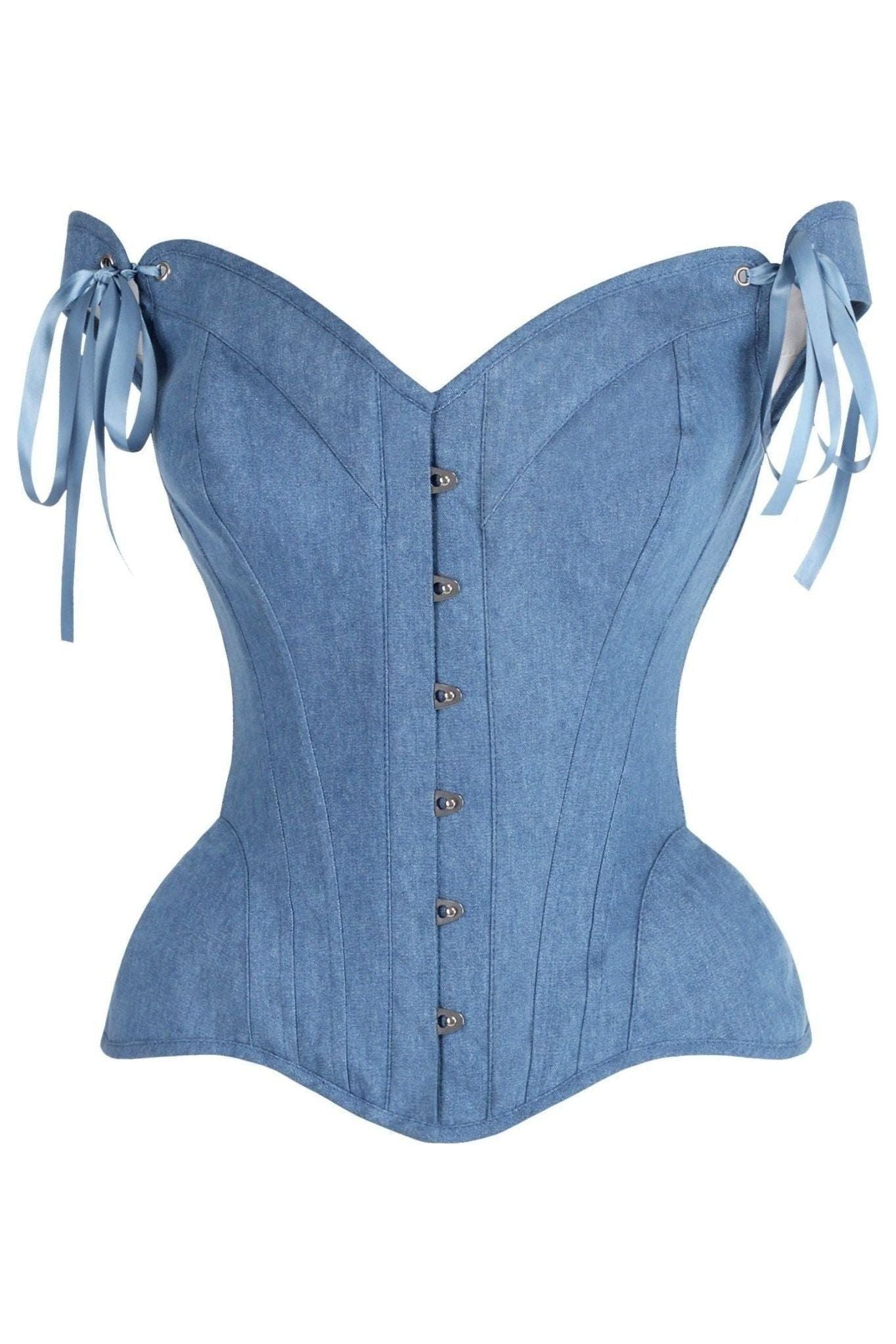 Top Drawer Blue Denim Steel Boned Corset w/Straps