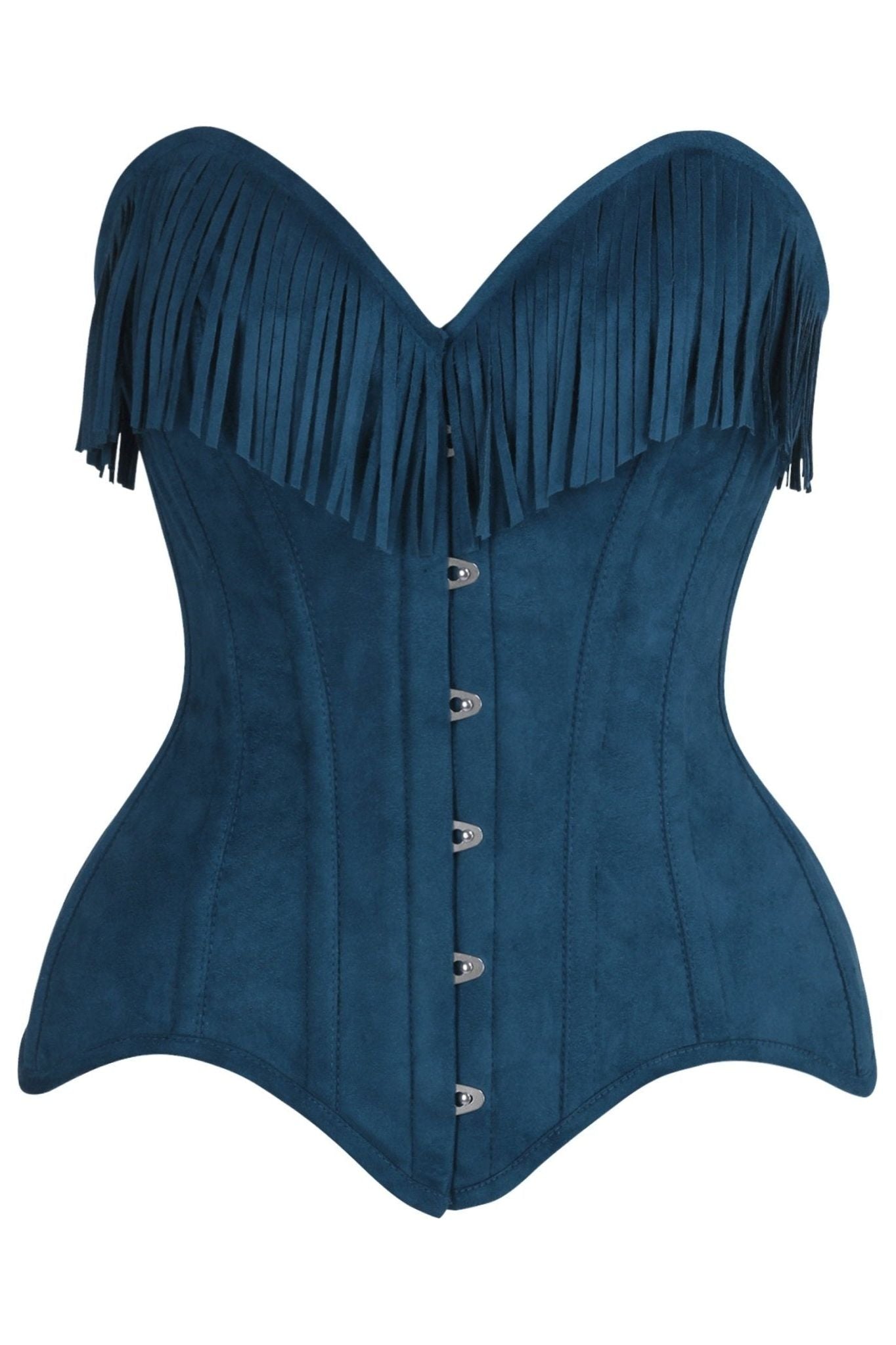 Top Drawer Blue Suede Steel Boned Overbust Corset w/Fringe