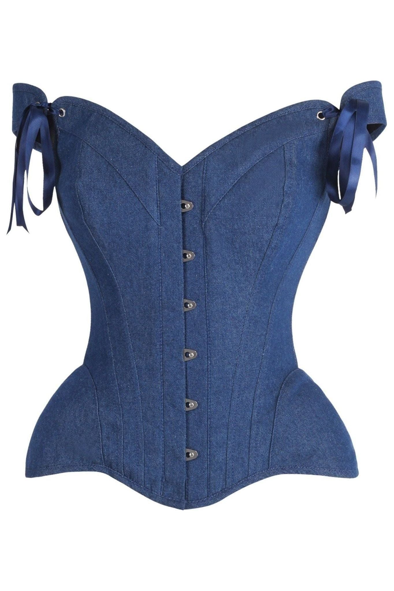 Top Drawer Dark Blue Denim Steel Boned Corset w/Straps