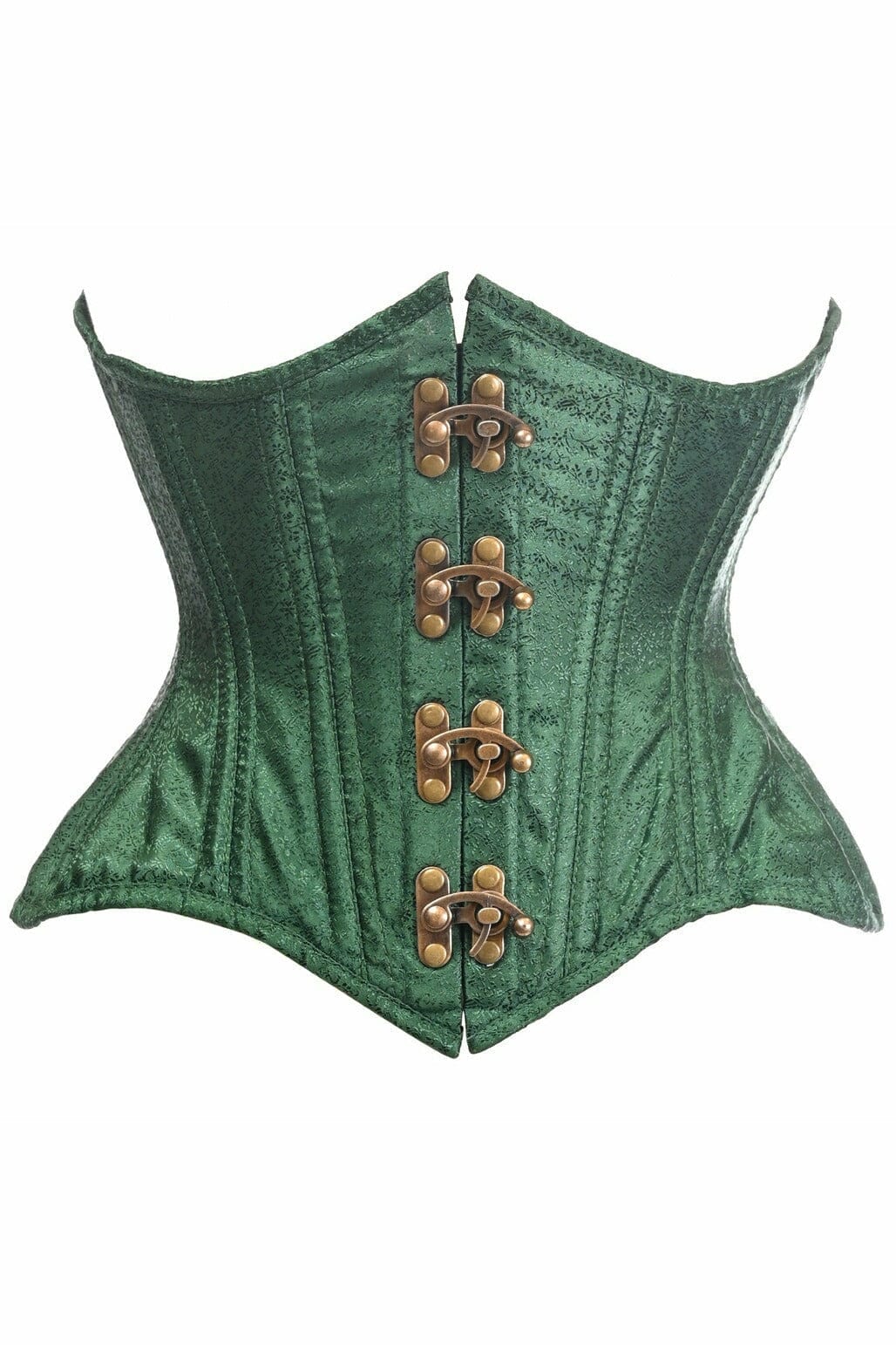 Top Drawer Double Steel Boned Green Brocade Curvy Underbust Corset