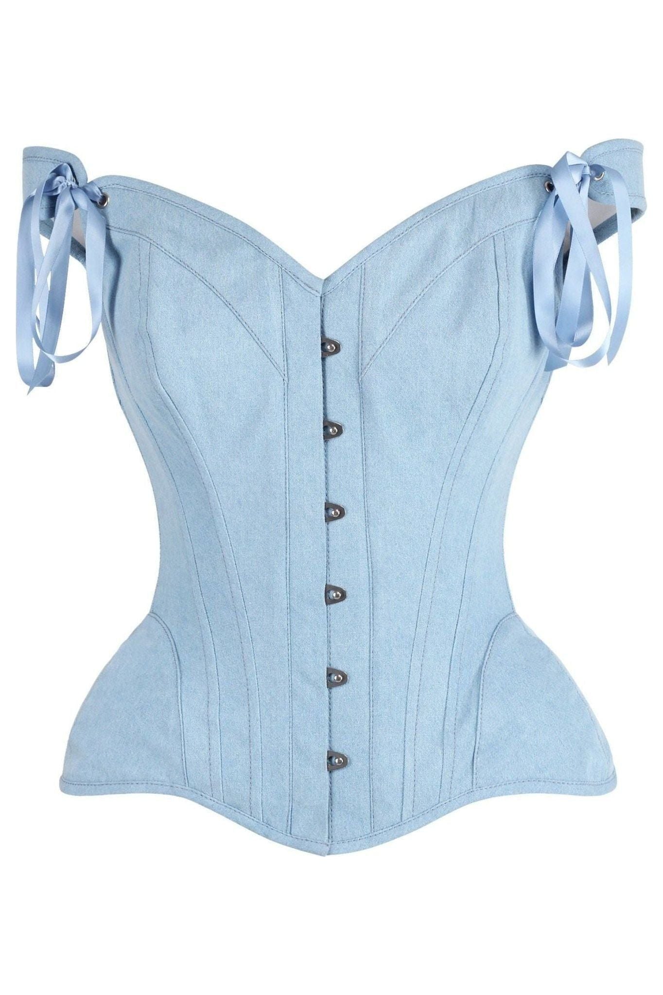 Top Drawer Light Blue Denim Steel Boned Corset w/Straps
