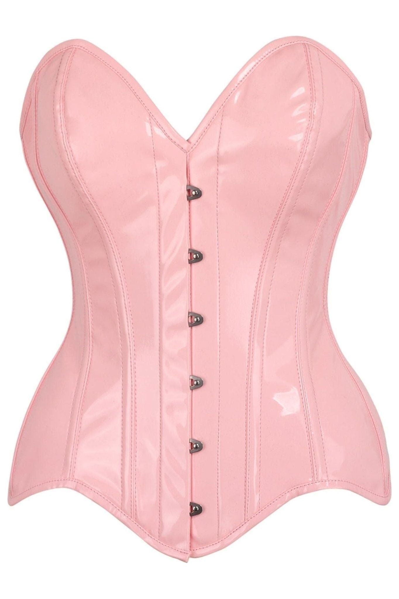 Top Drawer Lt Pink Patent Leather Steel Boned Overbust Corset