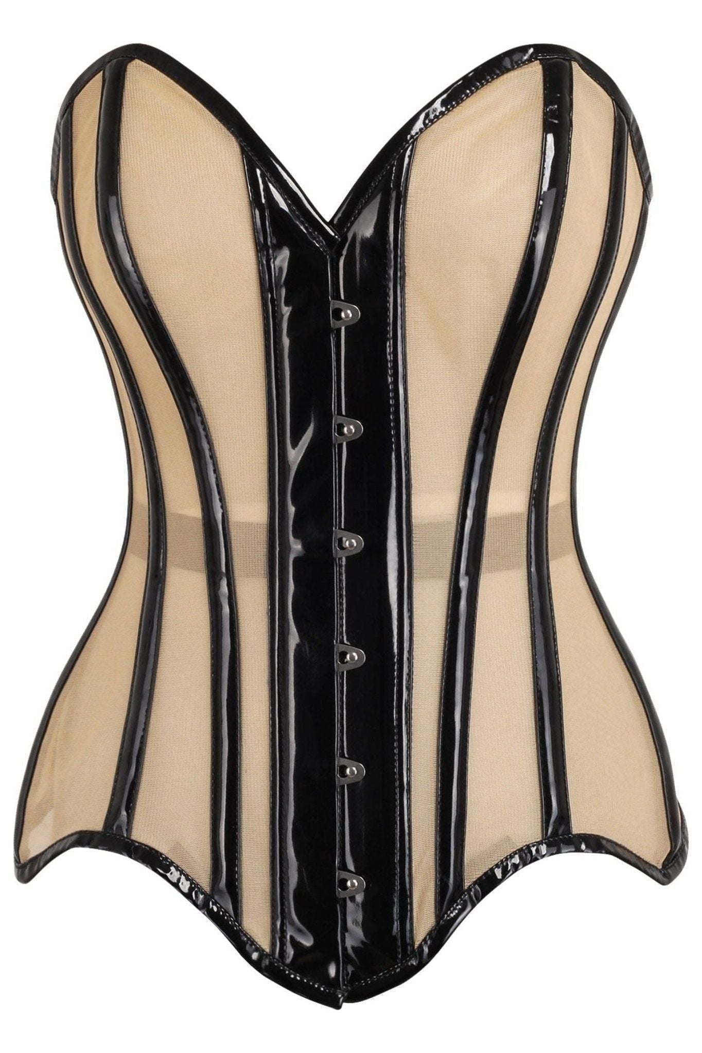 Top Drawer Nude Mesh & Black Patent Steel Boned Corset
