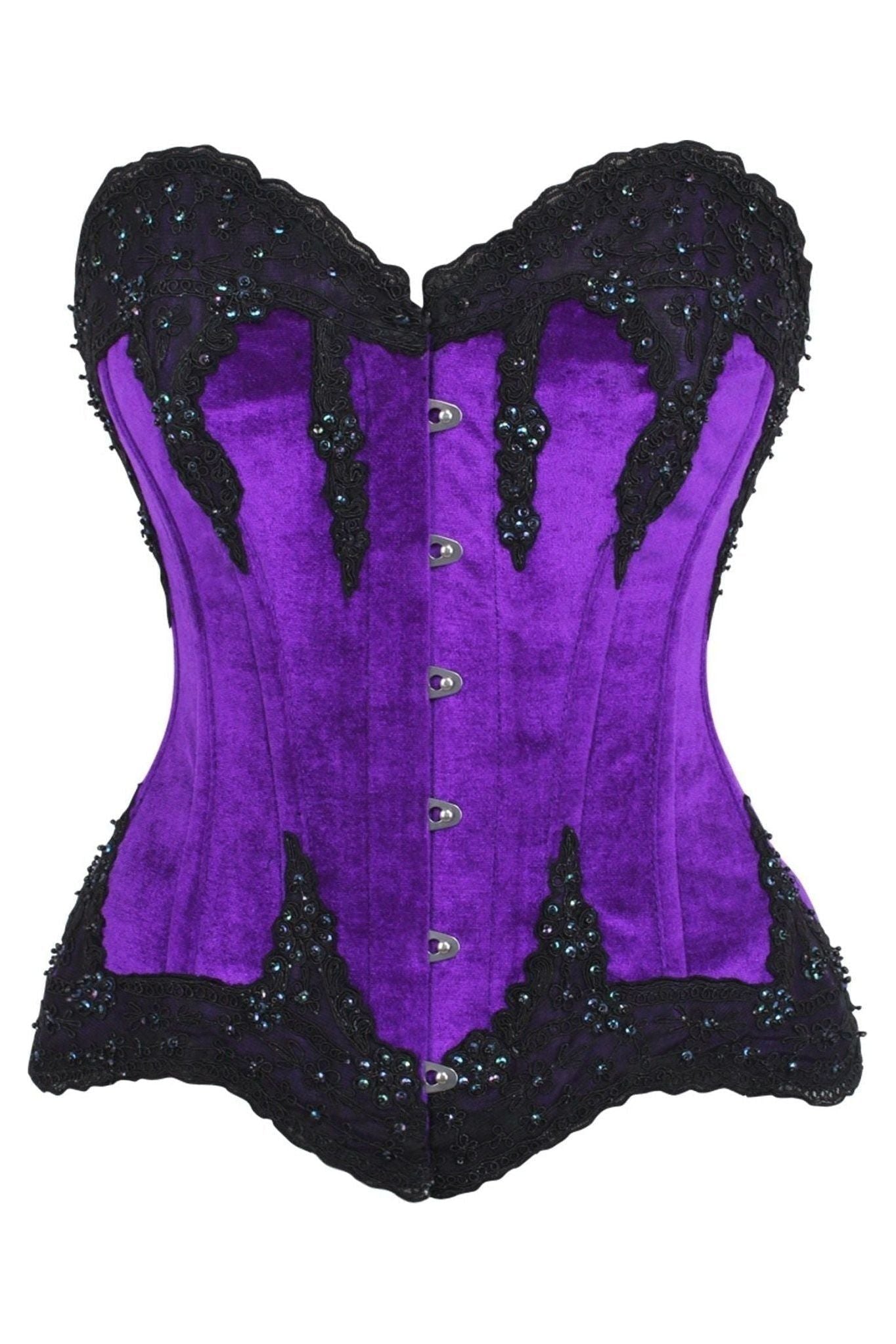 Top Drawer Purple Velvet & Beaded Steel Boned Overbust Corset