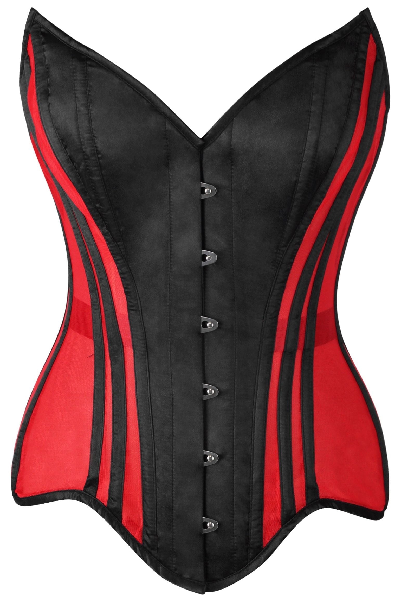 Top Drawer Red Mesh & Black Satin Steel Boned Overbust Corset