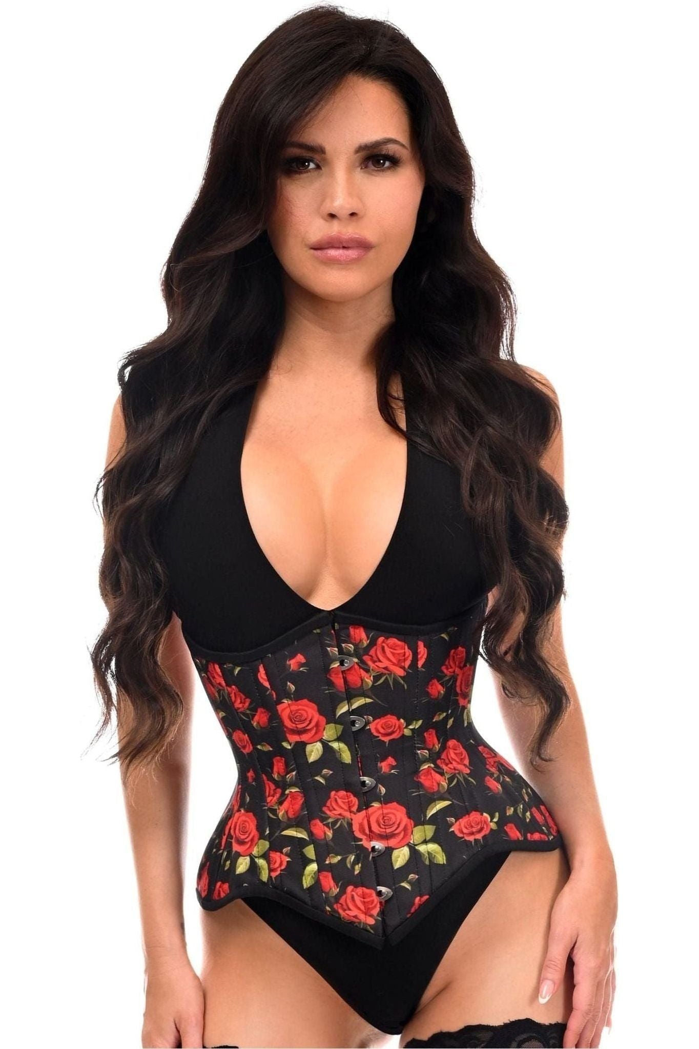 Top Drawer Red Roses Double Steel Boned Waist Training Corset Cincher