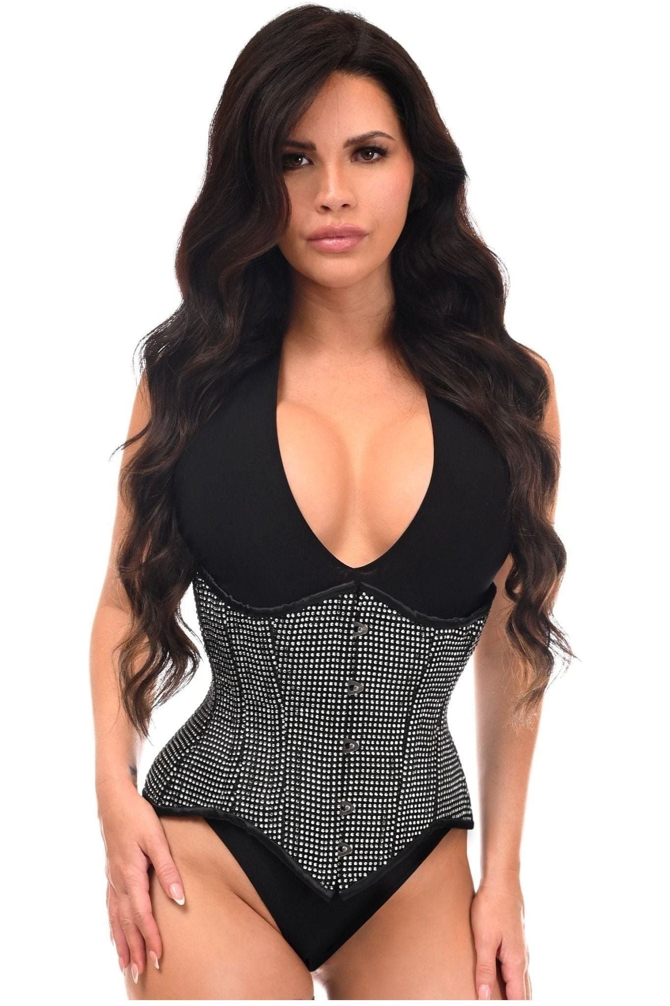 Top Drawer Rhinestone Double Steel Boned Underbust Waist Cincher Corset