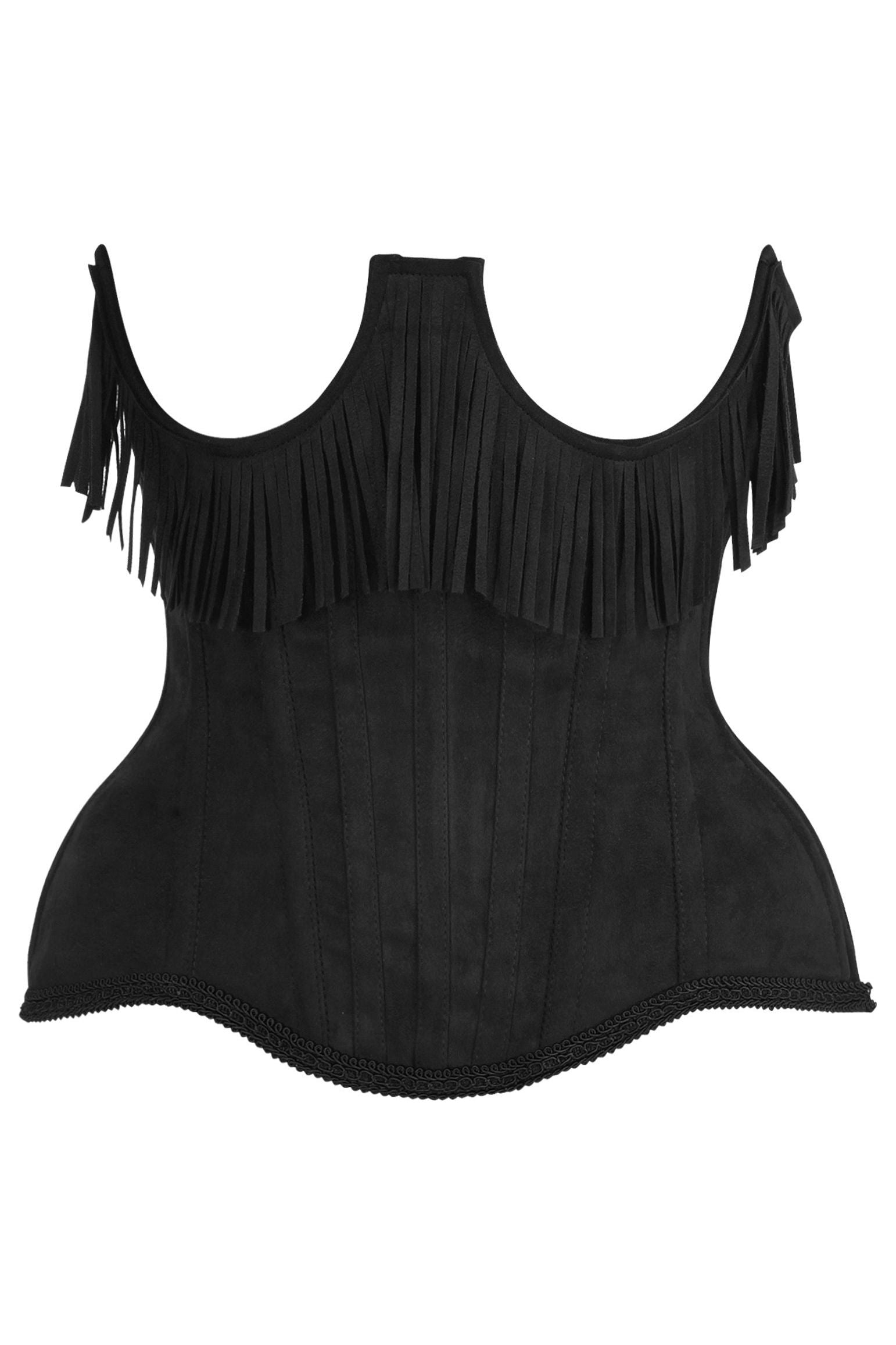 Top Drawer Steel Boned Black Suede Underwire Underbust Corset Cincher w/Fringe