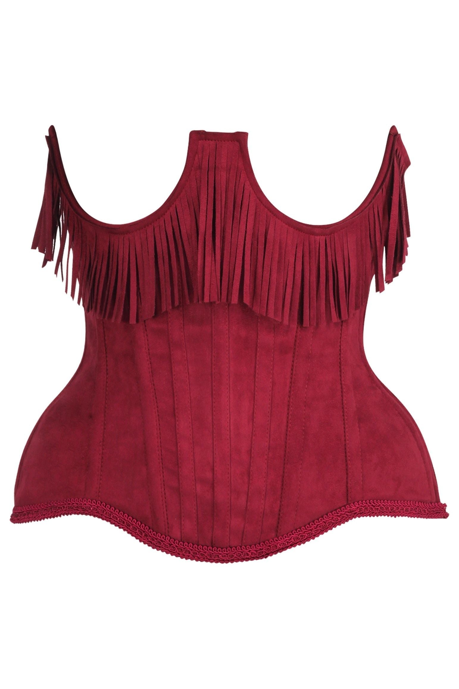 Top Drawer Steel Boned Red Suede Underwire Underbust Corset Cincher w/Fringe