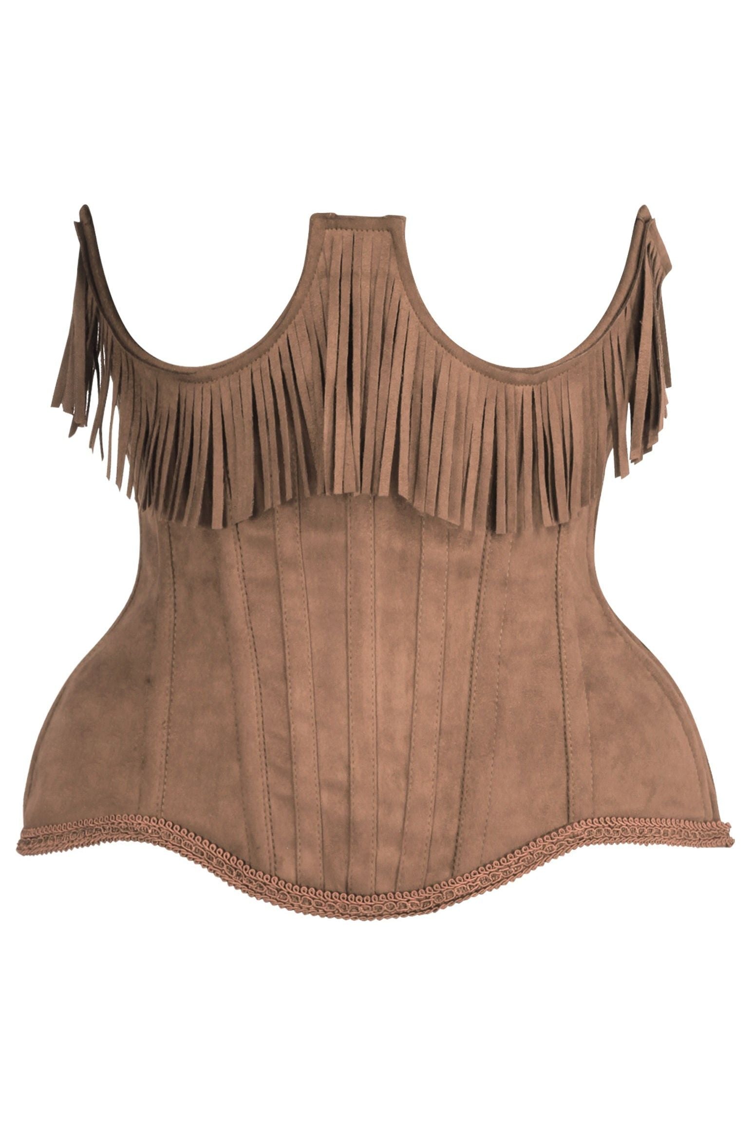 Top Drawer Steel Boned Tan Suede Underwire Underbust Corset Cincher w/Fringe