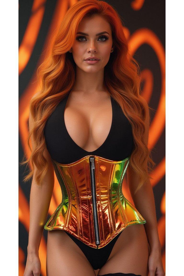Top Drawer Sunset Holo Double Steel Boned Underbust Waist Cincher Corset