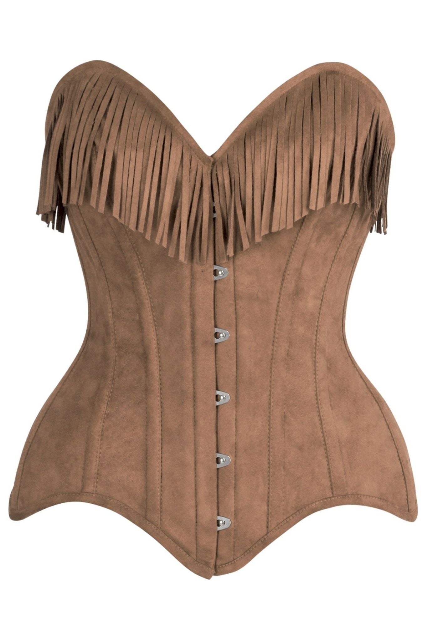 Top Drawer Tan Suede Steel Boned Overbust Corset w/Fringe