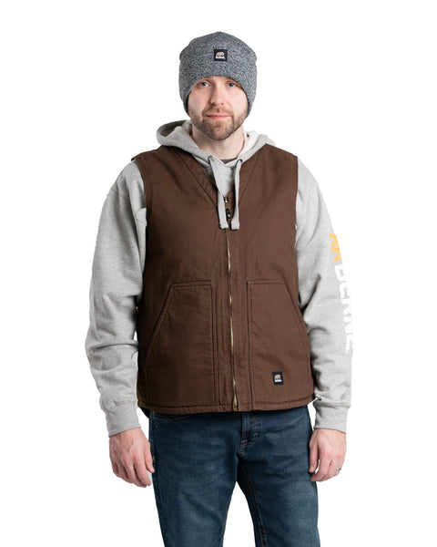 Berne Apparel Mens Heartland Sherpa-Lined V-Neck Bark 100% Cotton Vest