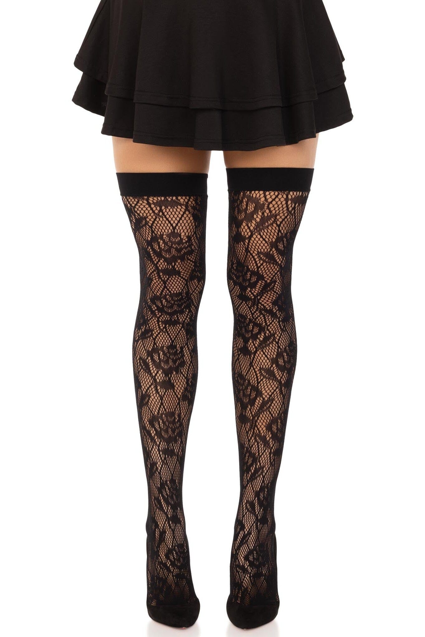 Wild Rose Net Thigh High Stockings