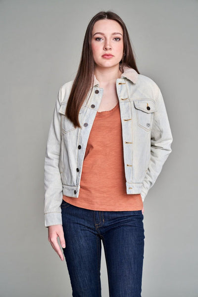 Kimes Ranch Womens Winslow Stripes Destroyed Wash 100% Cotton Jacket