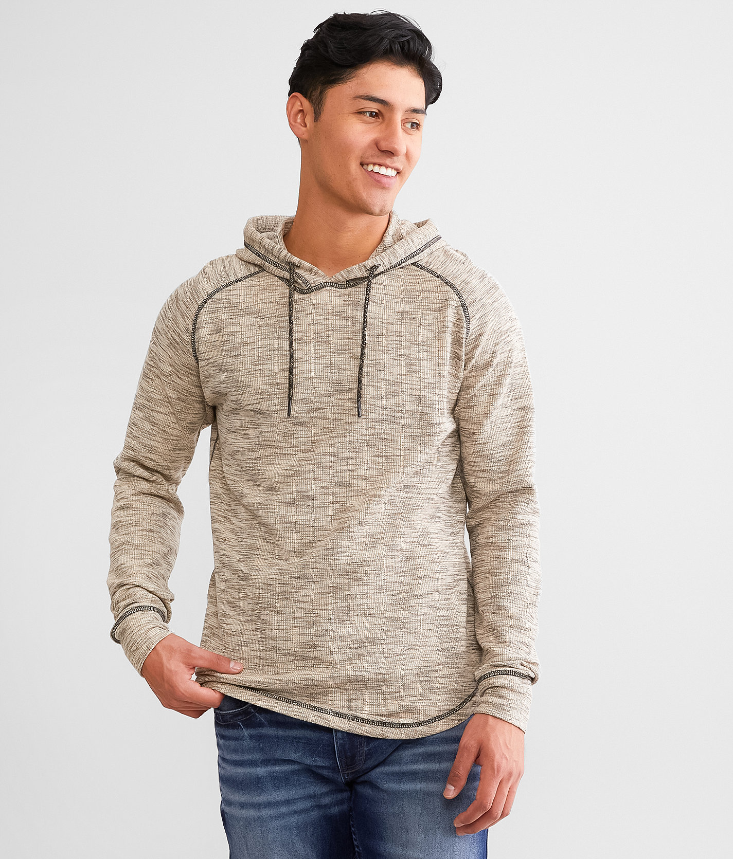 BKE Waffle Knit Hoodie - Men's Sweatshirts in Rubber Black Onyx