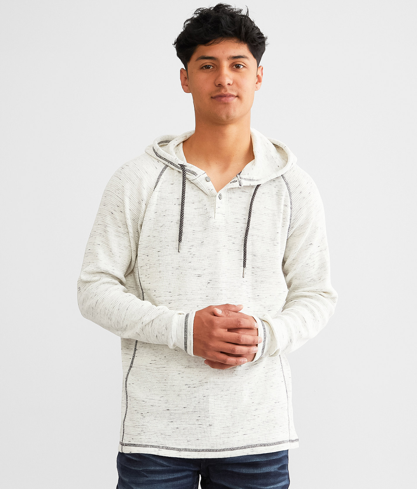 BKE Waffle Henley Hoodie - Men's Sweatshirts in Cream Castlerock