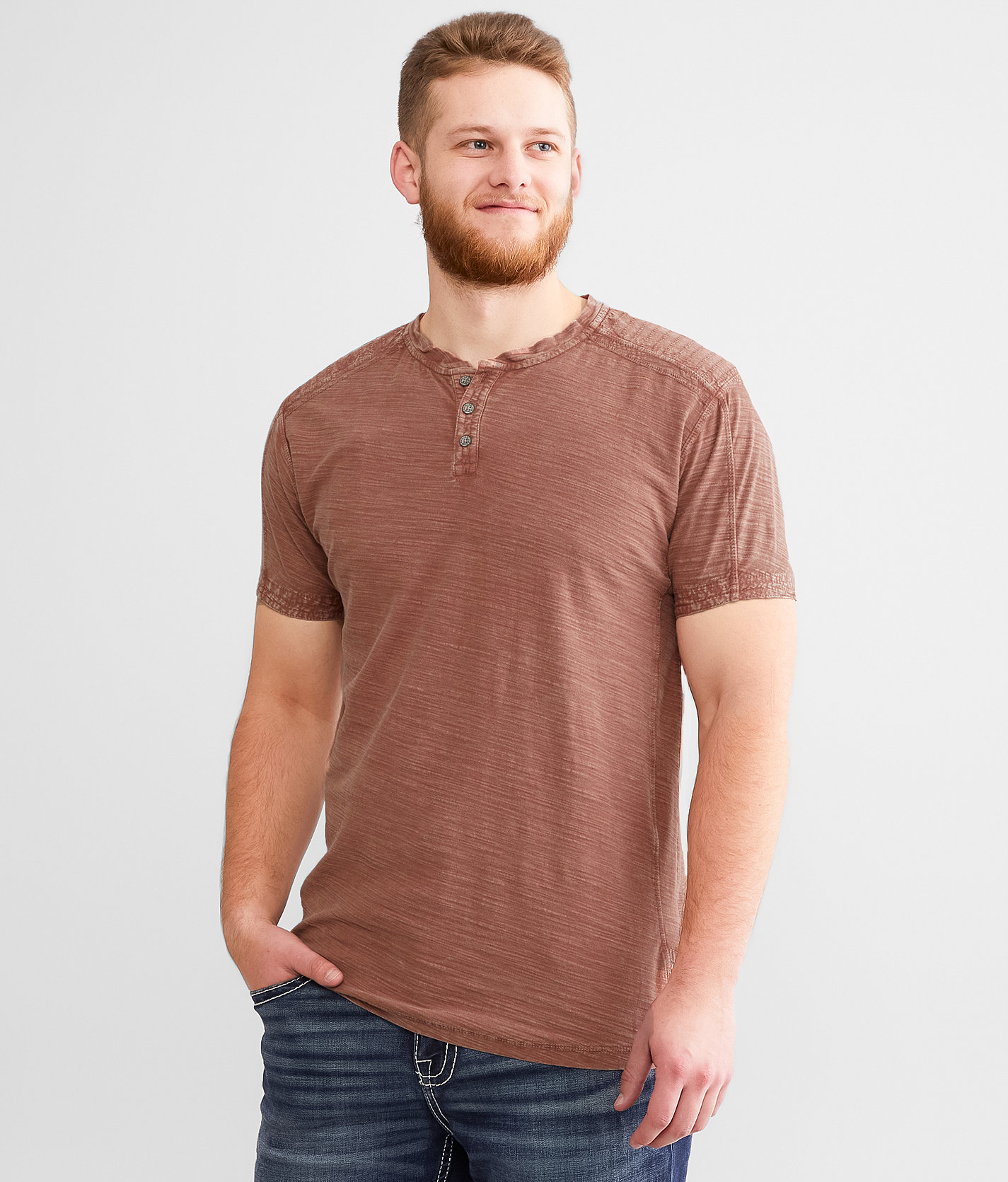 Buckle Black Slub Knit Henley - Men's T-Shirts in Root Beer