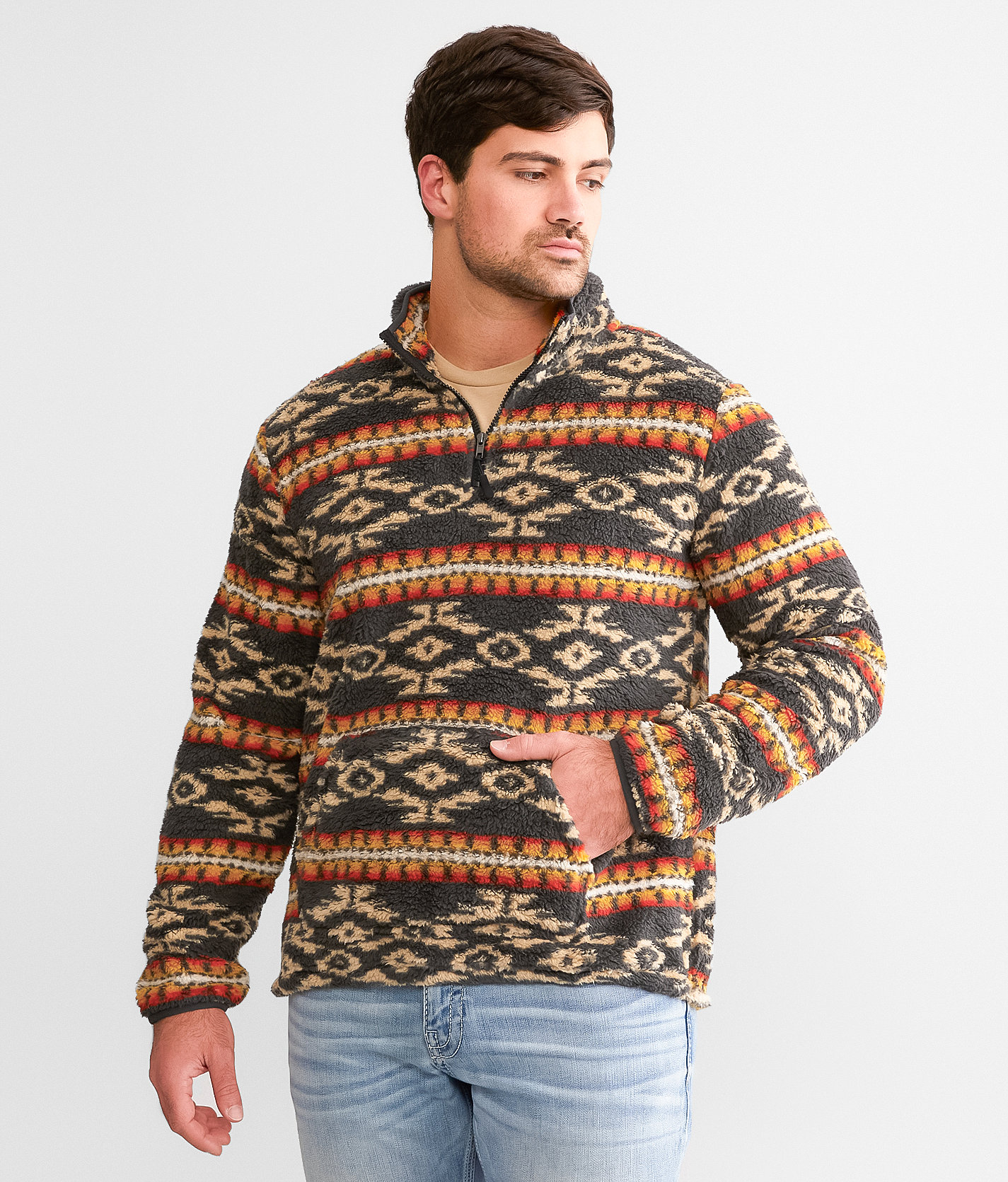 Rock & Roll Denim Southwestern Sherpa Pullover - Men's Sweatshirts in Dark Grey