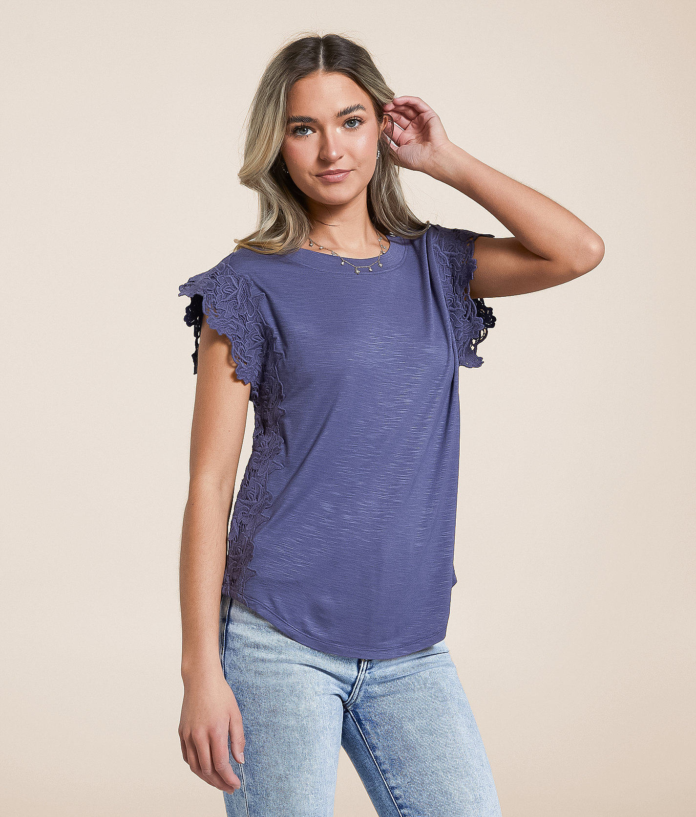 Daytrip Floral Crochet Trim Top - Women's Shirts & Blouses in Crown Blue