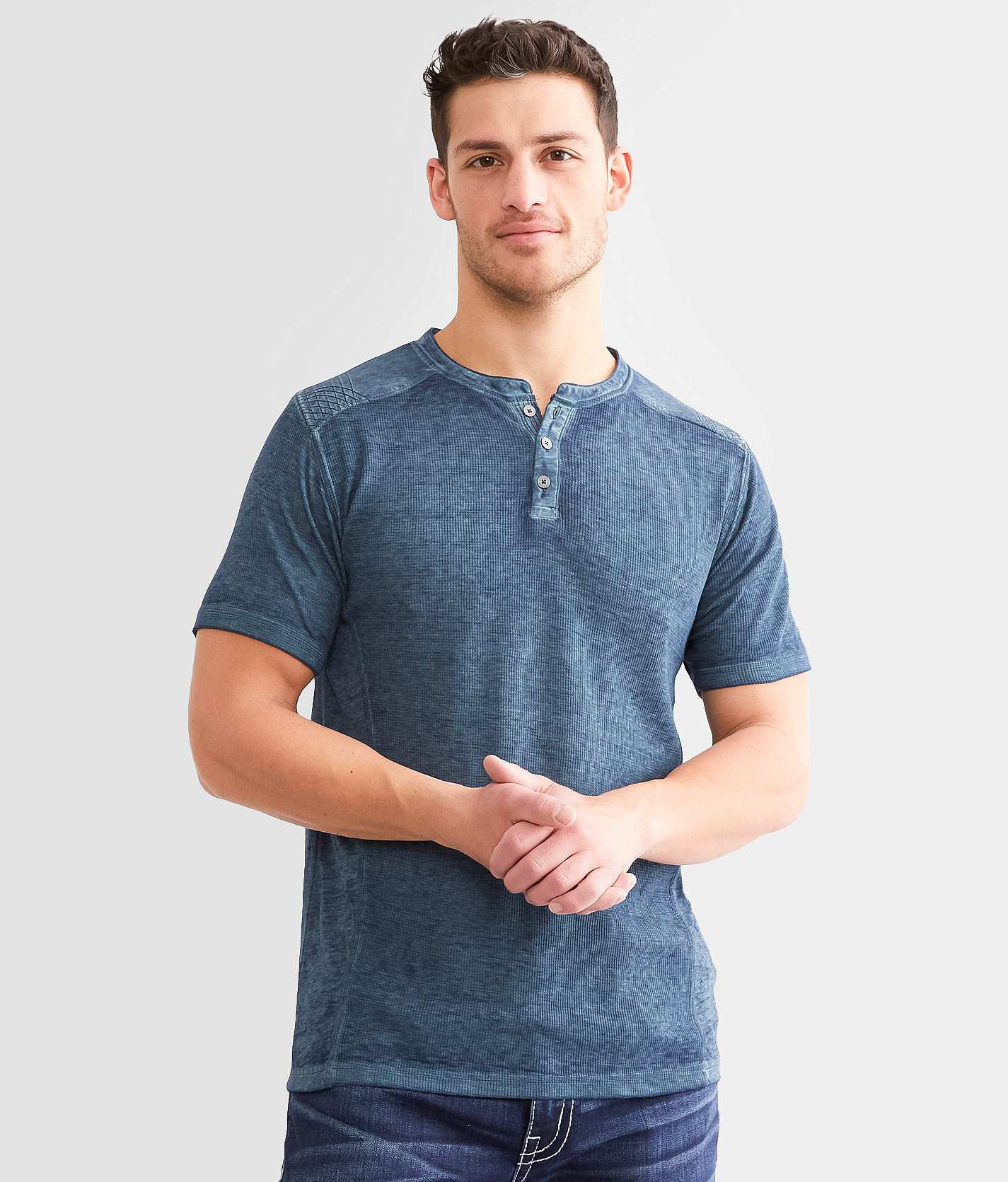 Buckle Black Burnout Henley - Men's T-Shirts in Dress Blue Beach Glass