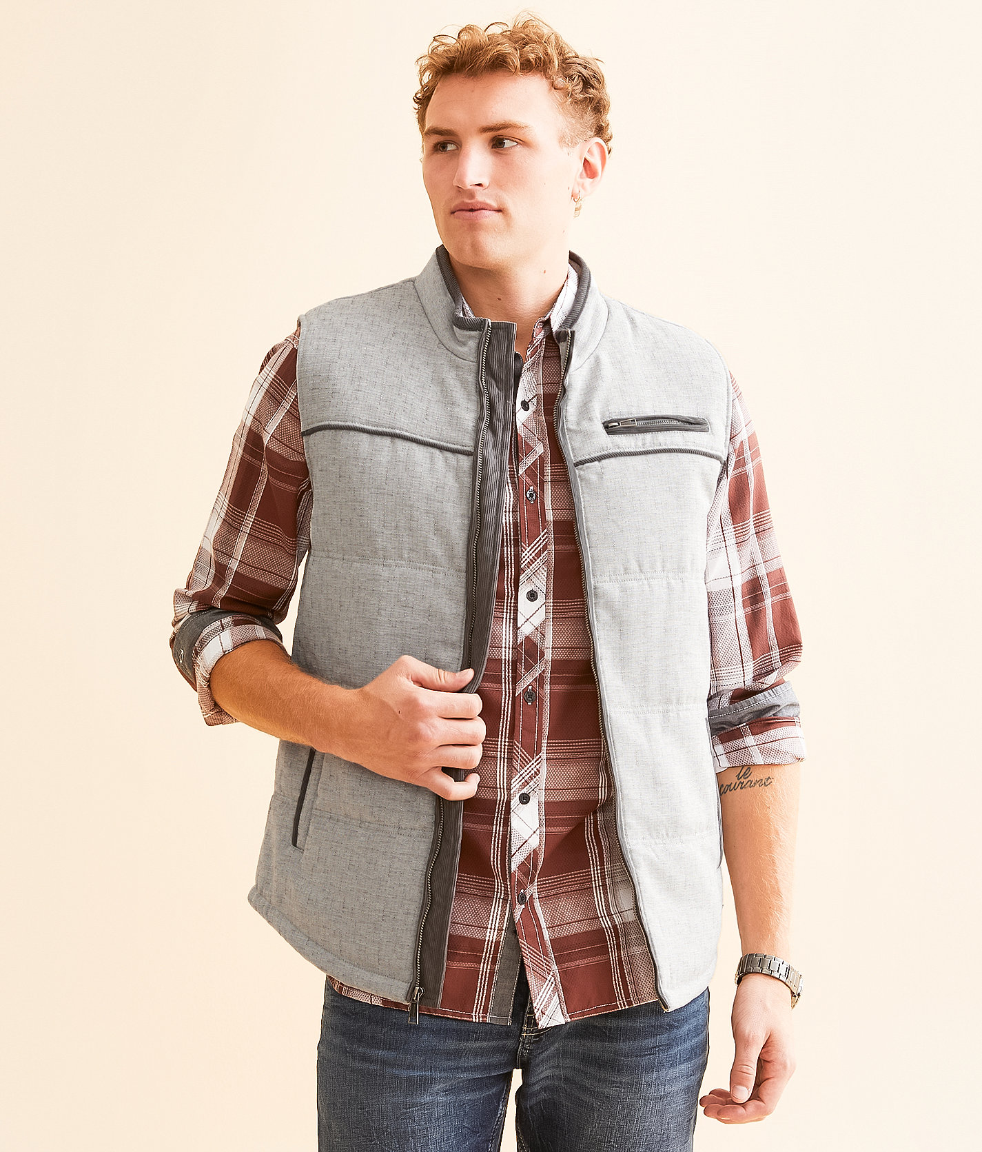 Outpost Makers Marled Woven Vest - Men's Coats & Jackets in Grey