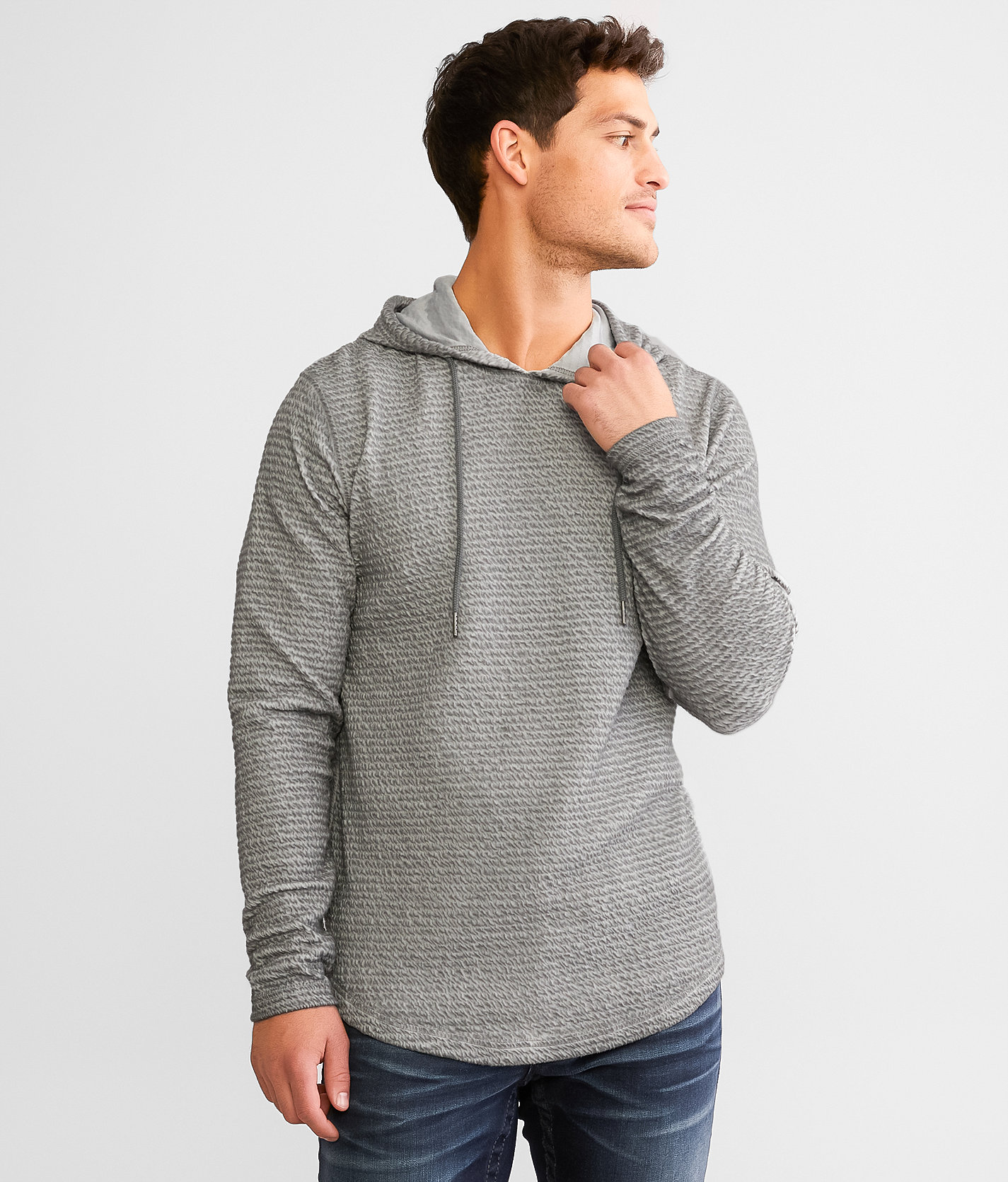 Buckle Black Textured Hoodie - Men's Sweatshirts in Light Grey