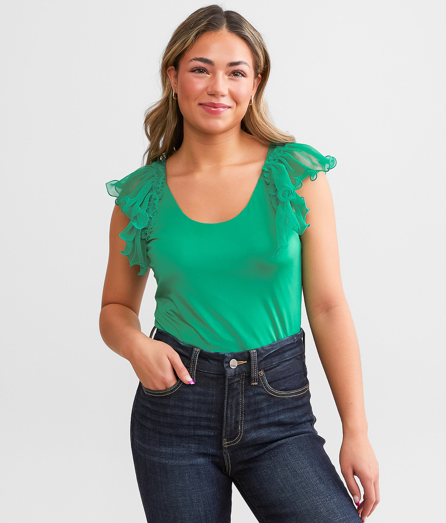 Daytrip Ruffle Strap Tank Top - Women's Tank Tops in Sea Green