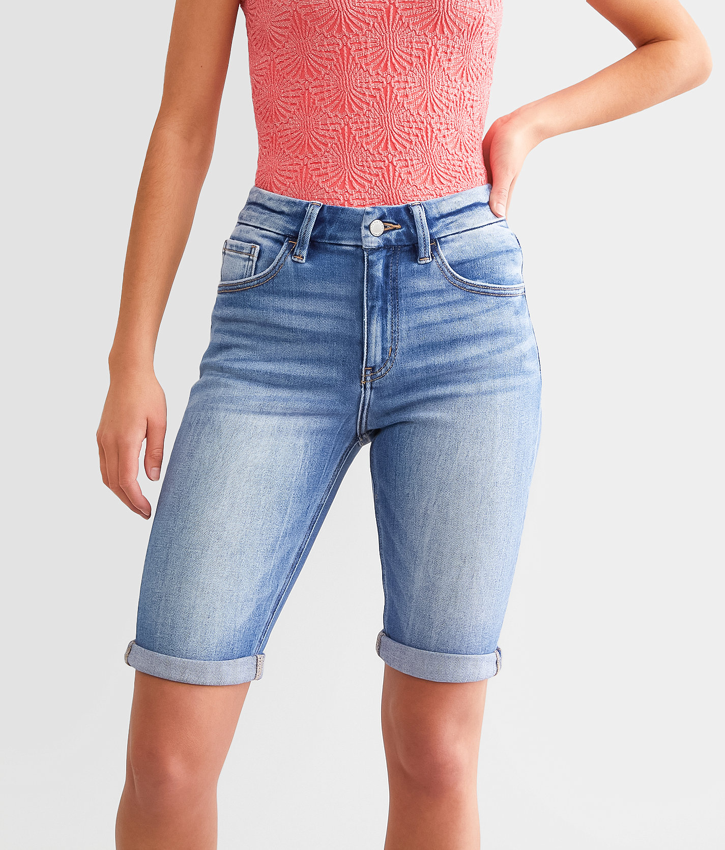 KanCan Signature High Rise Bermuda Stretch Short - Women's Shorts in Alexa