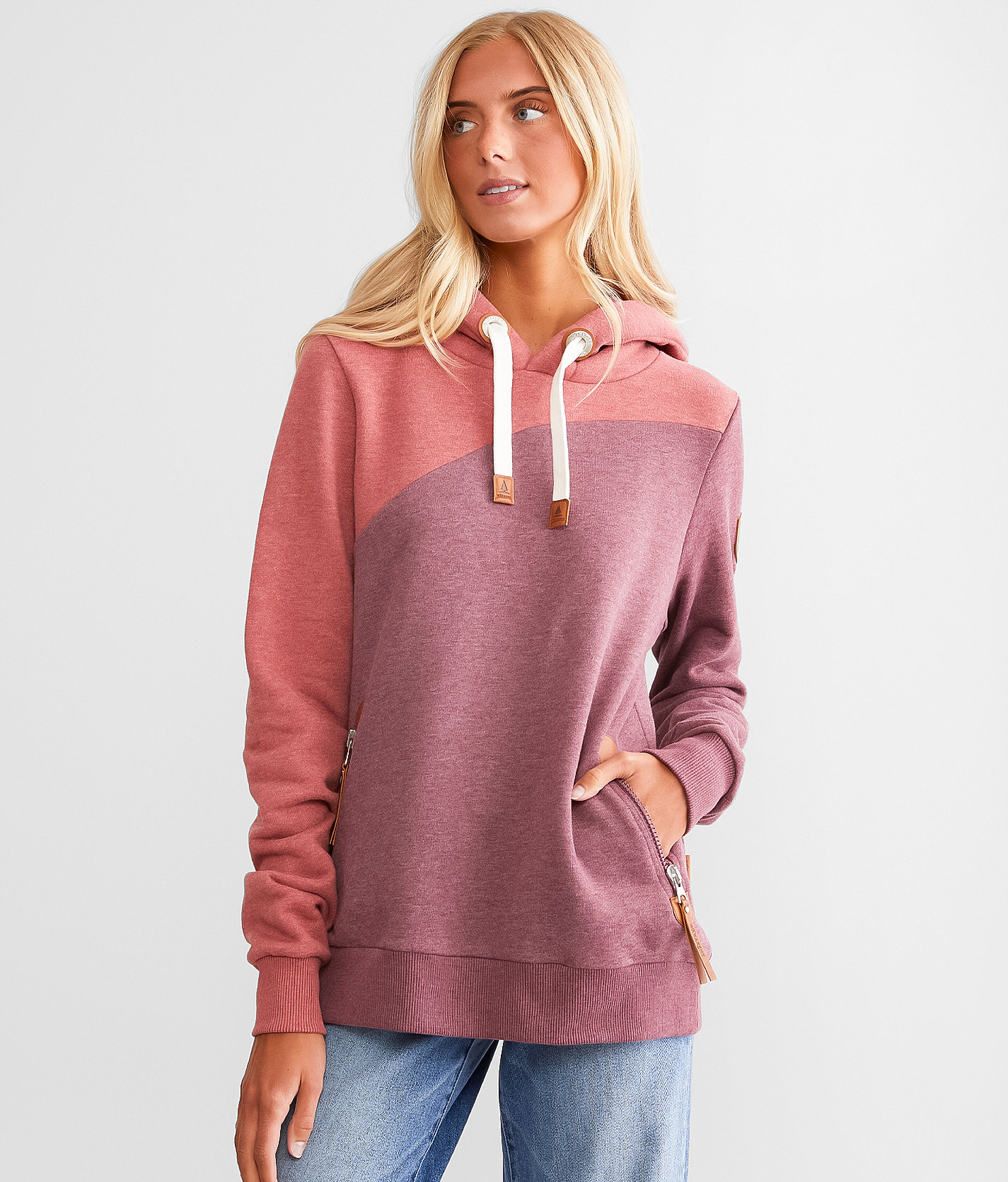 Wanakome Color Block Hooded Sweatshirt - Women's Sweatshirts in Deep Rose Wine Red