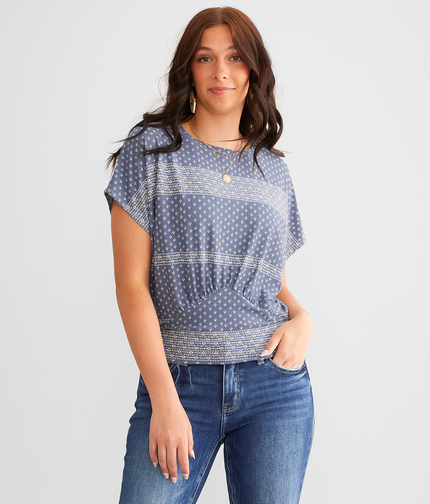 Daytrip Back Tie Dolman Top - Women's Shirts & Blouses in Blue White