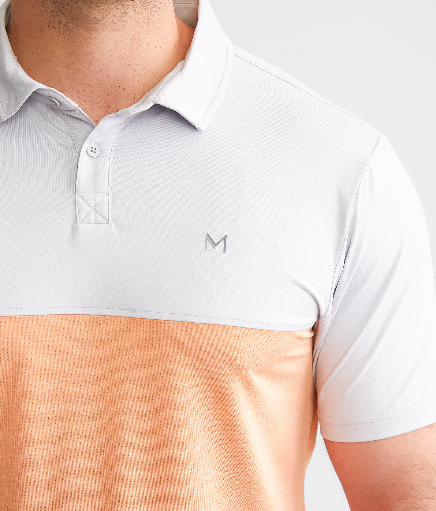 Maven Co-op Color Block Performance Polo - Men's Polos in Light Grey Papaya Punch