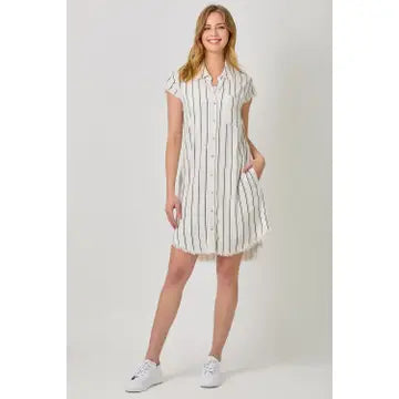 Striped Fray Hem Dress