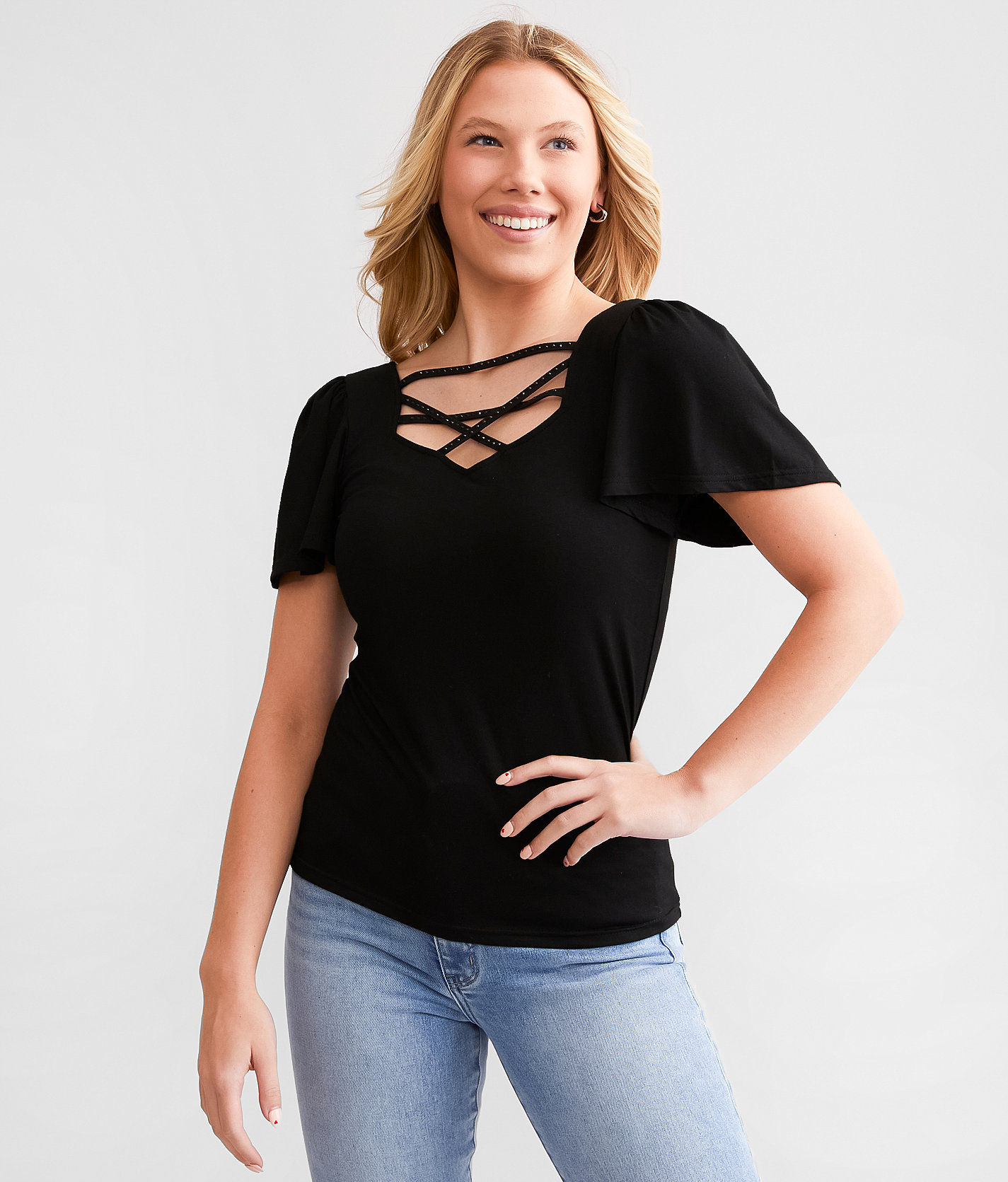 Daytrip Rhinestone Strappy Top - Women's Shirts & Blouses in Black