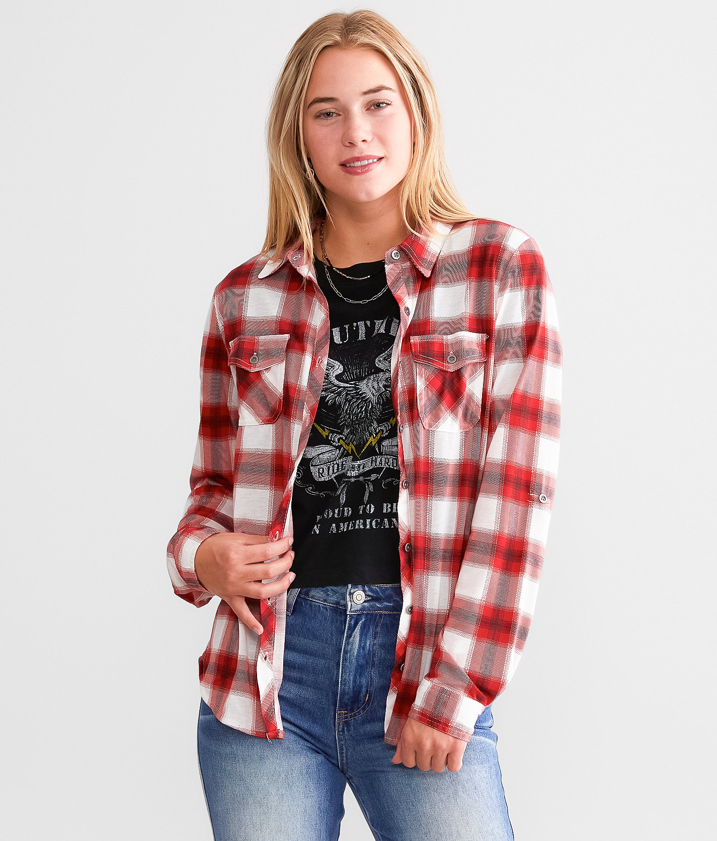 Modish Rebel Plaid Shirt - Women's Shirts & Blouses in Red