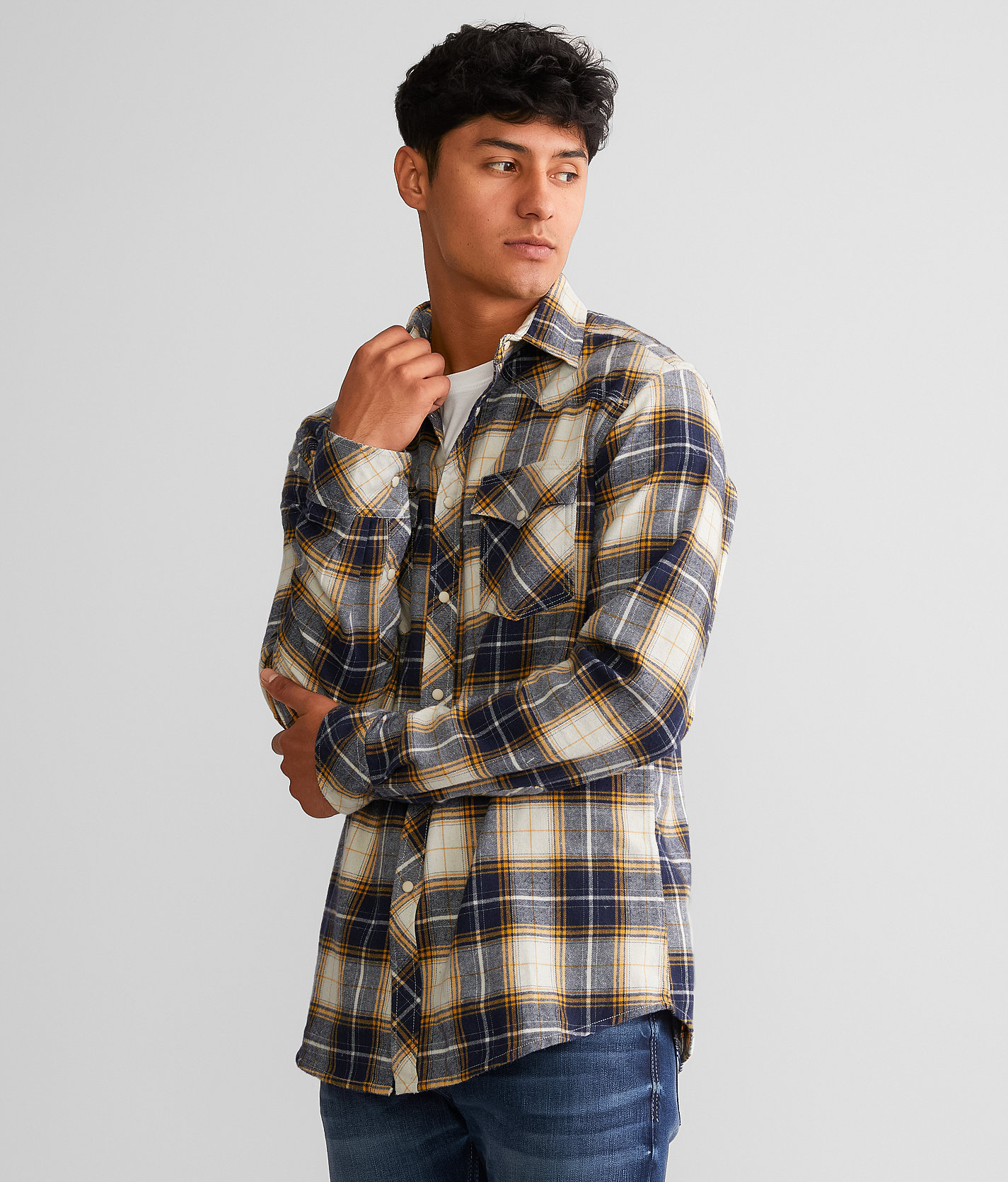 Reclaim Brushed Plaid Athletic Shirt - Men's Shirts in Cream Navy