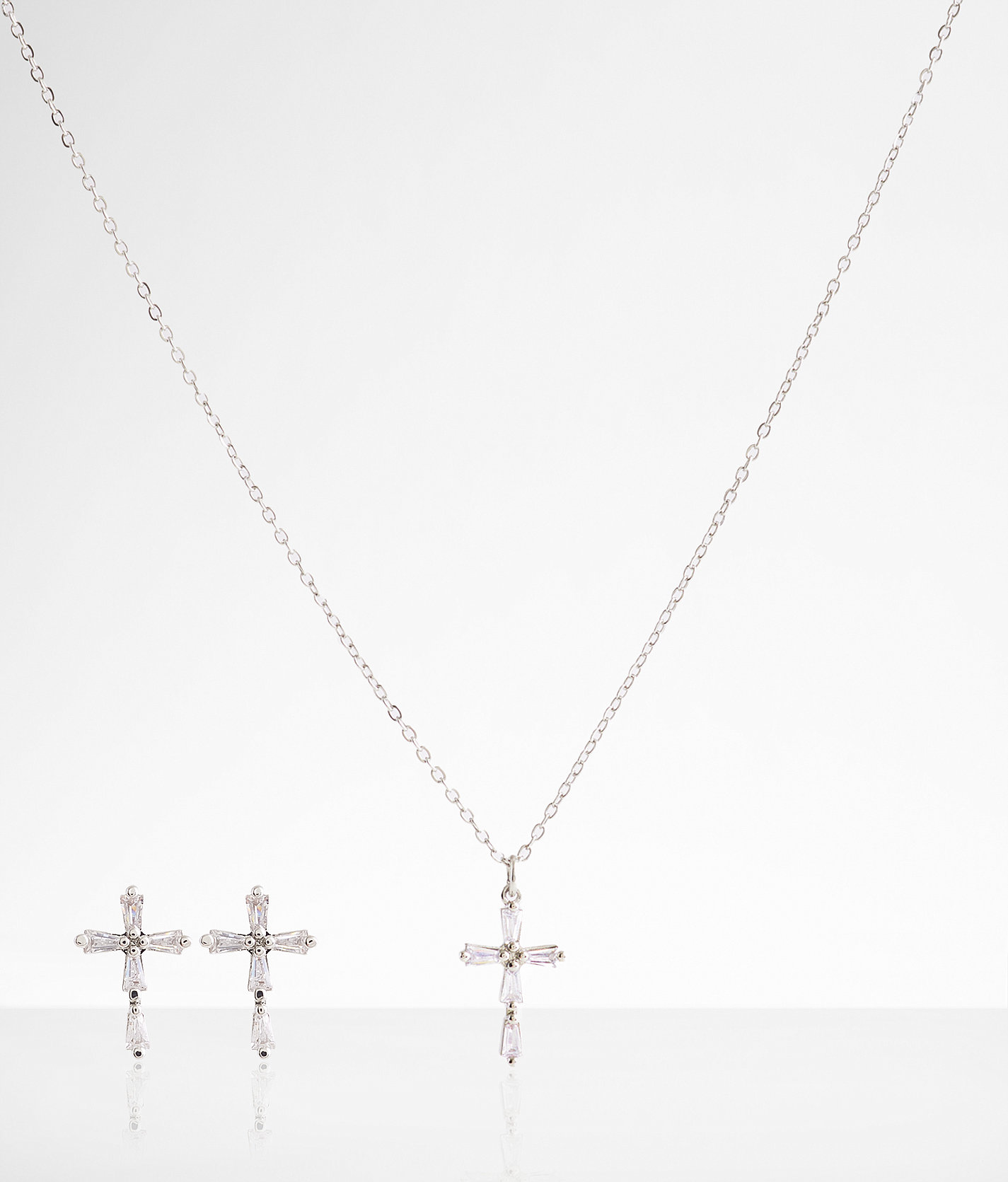boutique by BKE Dainty Cross Earring & Necklace Set - Women's Jewelry in Silver