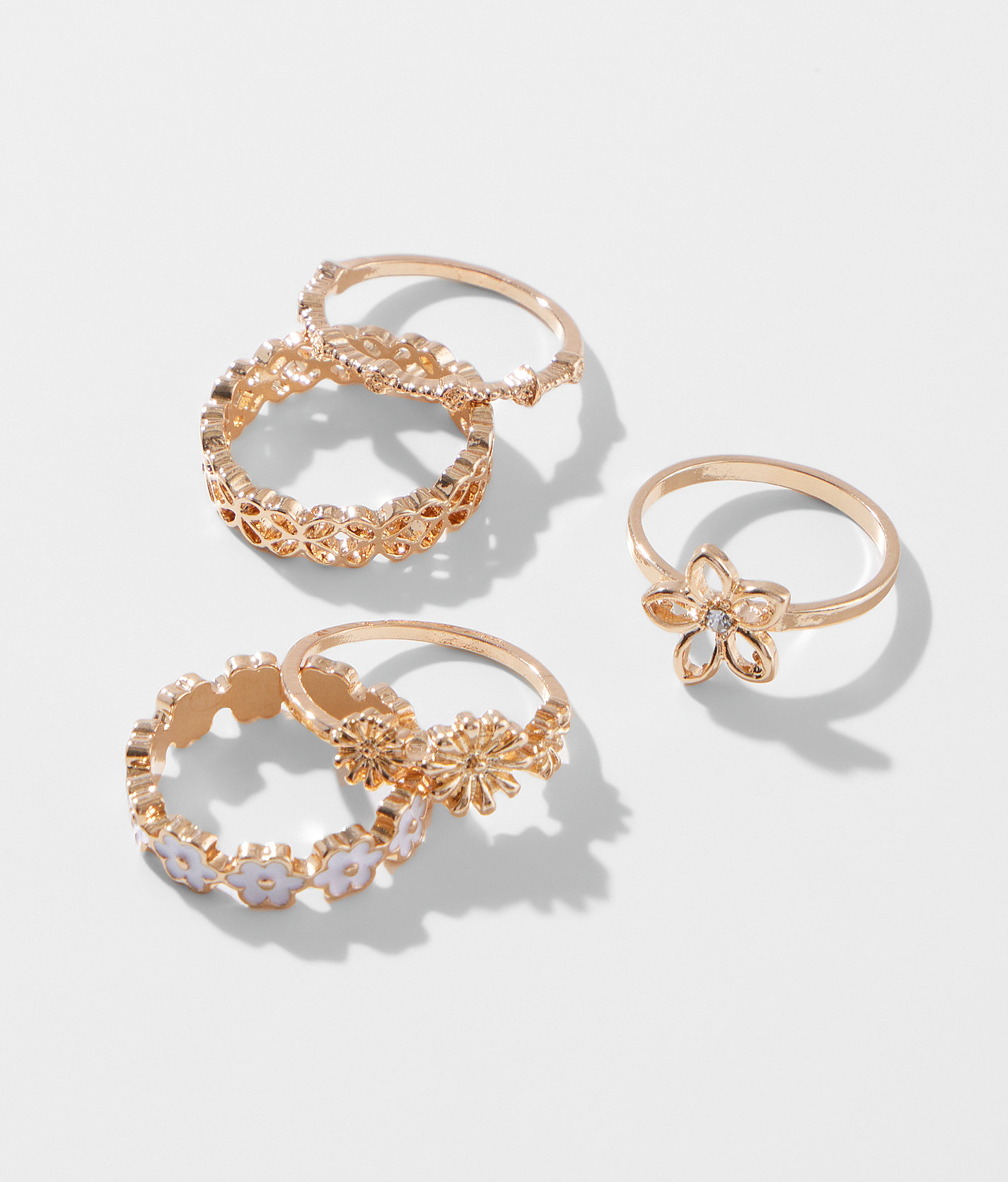 boutique by BKE 5 Pack Flower Ring Set - Women's Jewelry in Gold