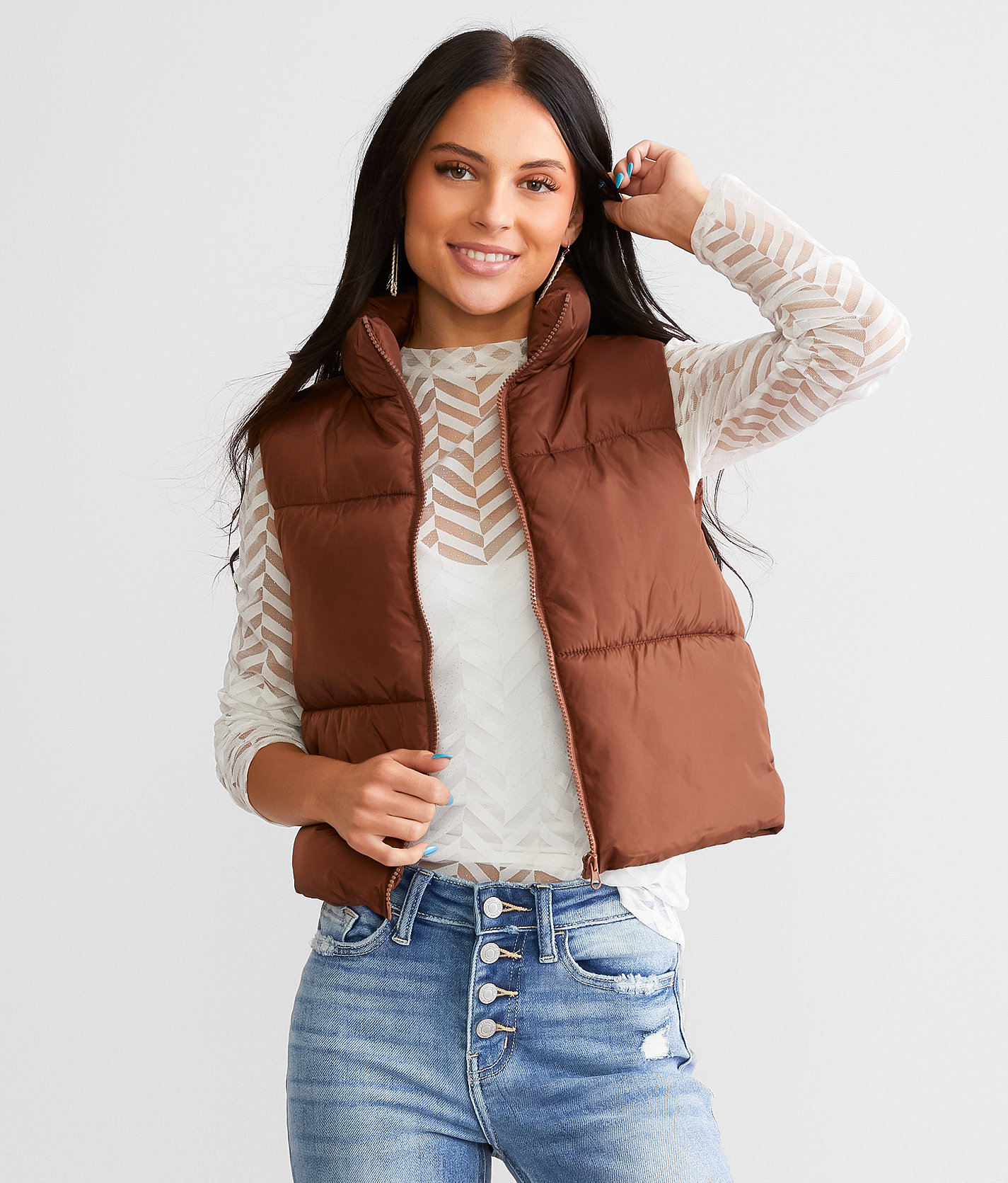 Willow & Root Cropped Puffer Vest - Women's Coats & Jackets in Brown