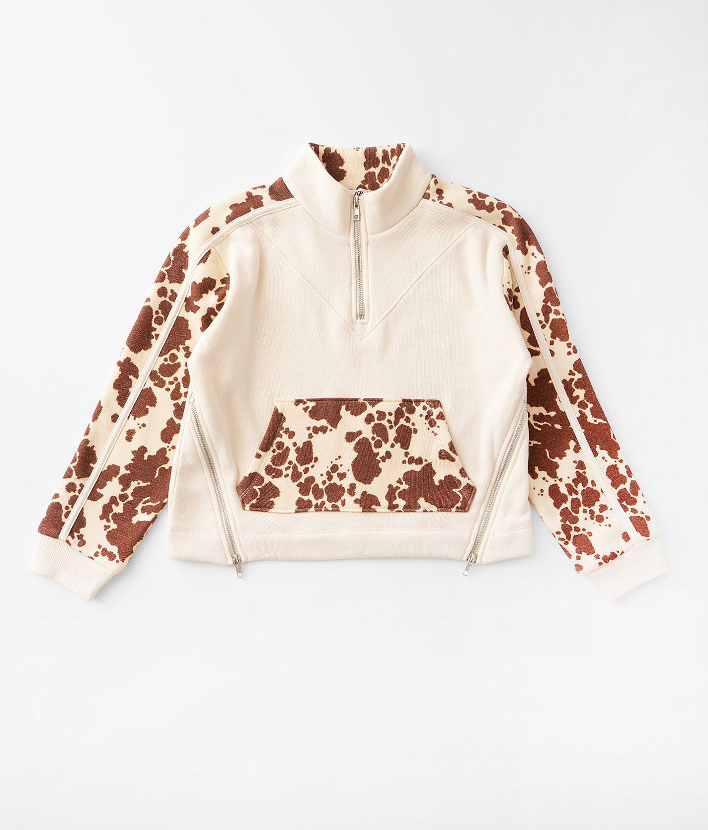 Girls - BKE Pieced Cow Print Pullover - Girl's Sweatshirts in Cream