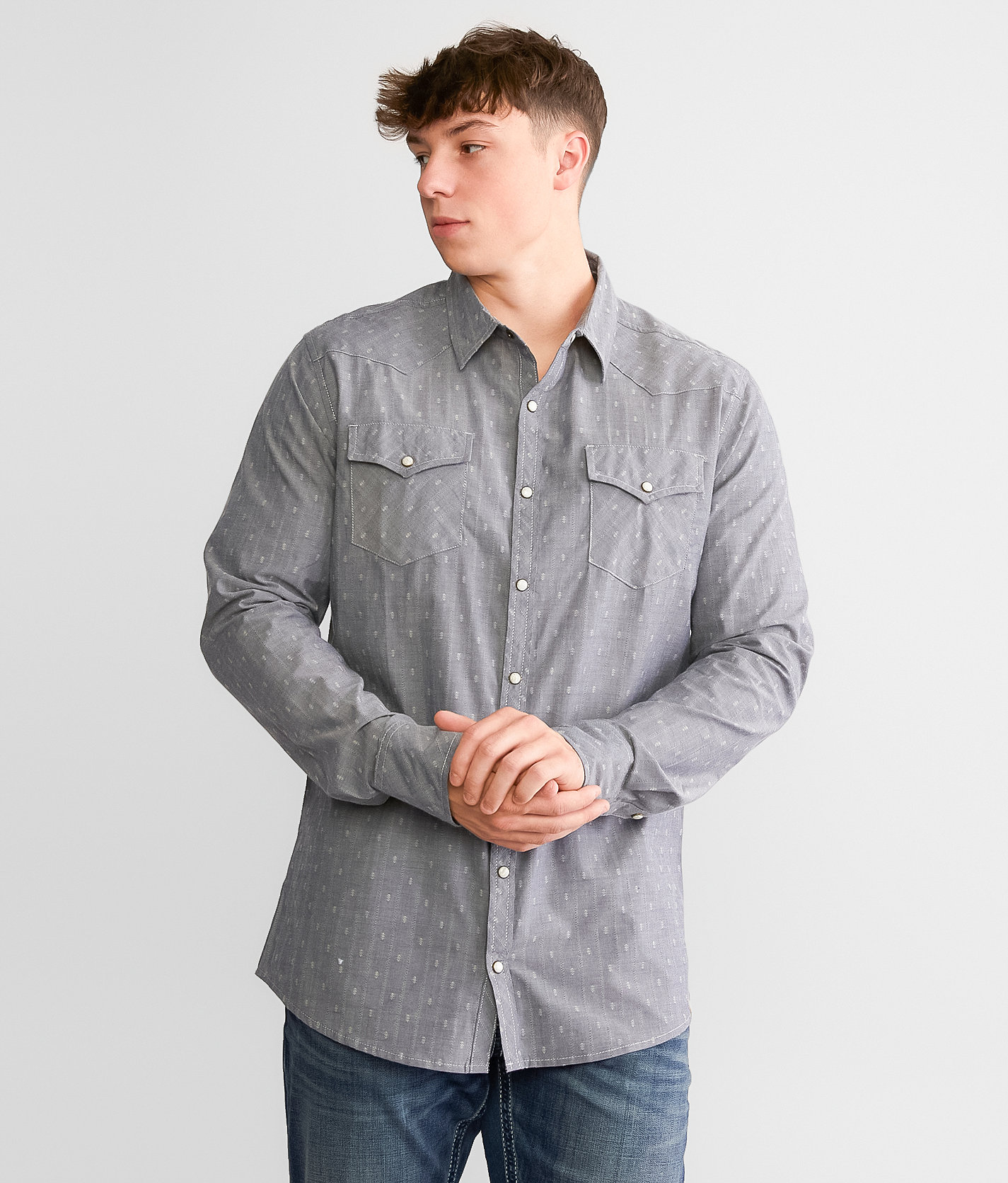Gentry County Embroidered Athletic Shirt - Men's Shirts in Blue Chambray