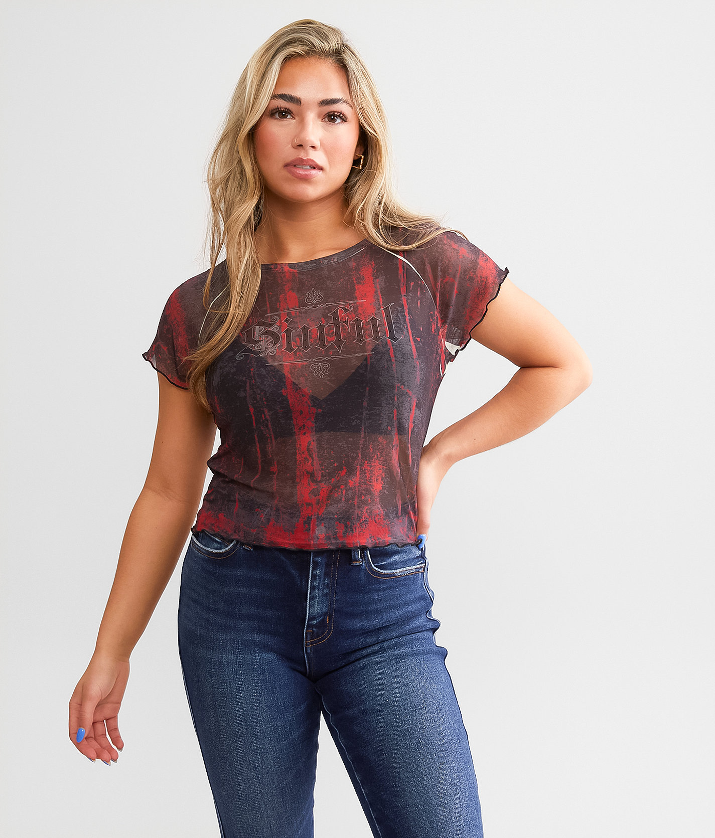 Sinful Angel Wings Mesh Top - Women's Shirts & Blouses in Cream Multi