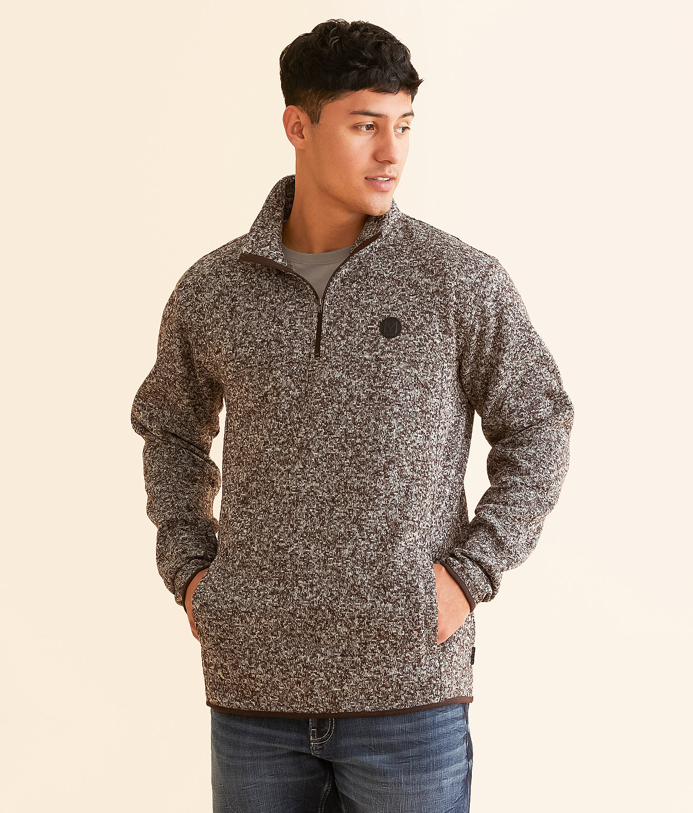 Maven Co-op Quarter Zip Marled Sweater - Men's Sweaters in Coffee