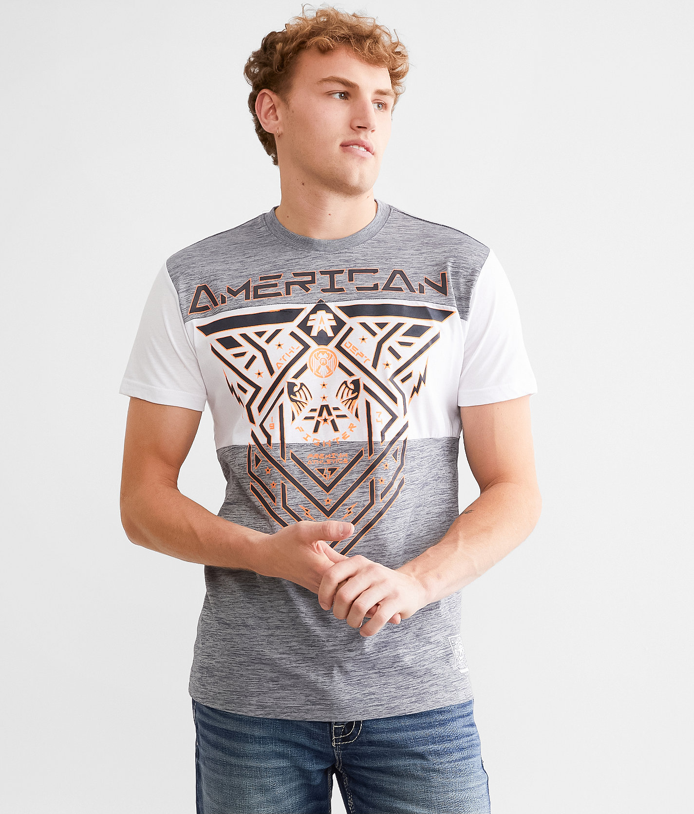 American Fighter Centralia Panel T-Shirt - Men's T-Shirts in Heather Grey White