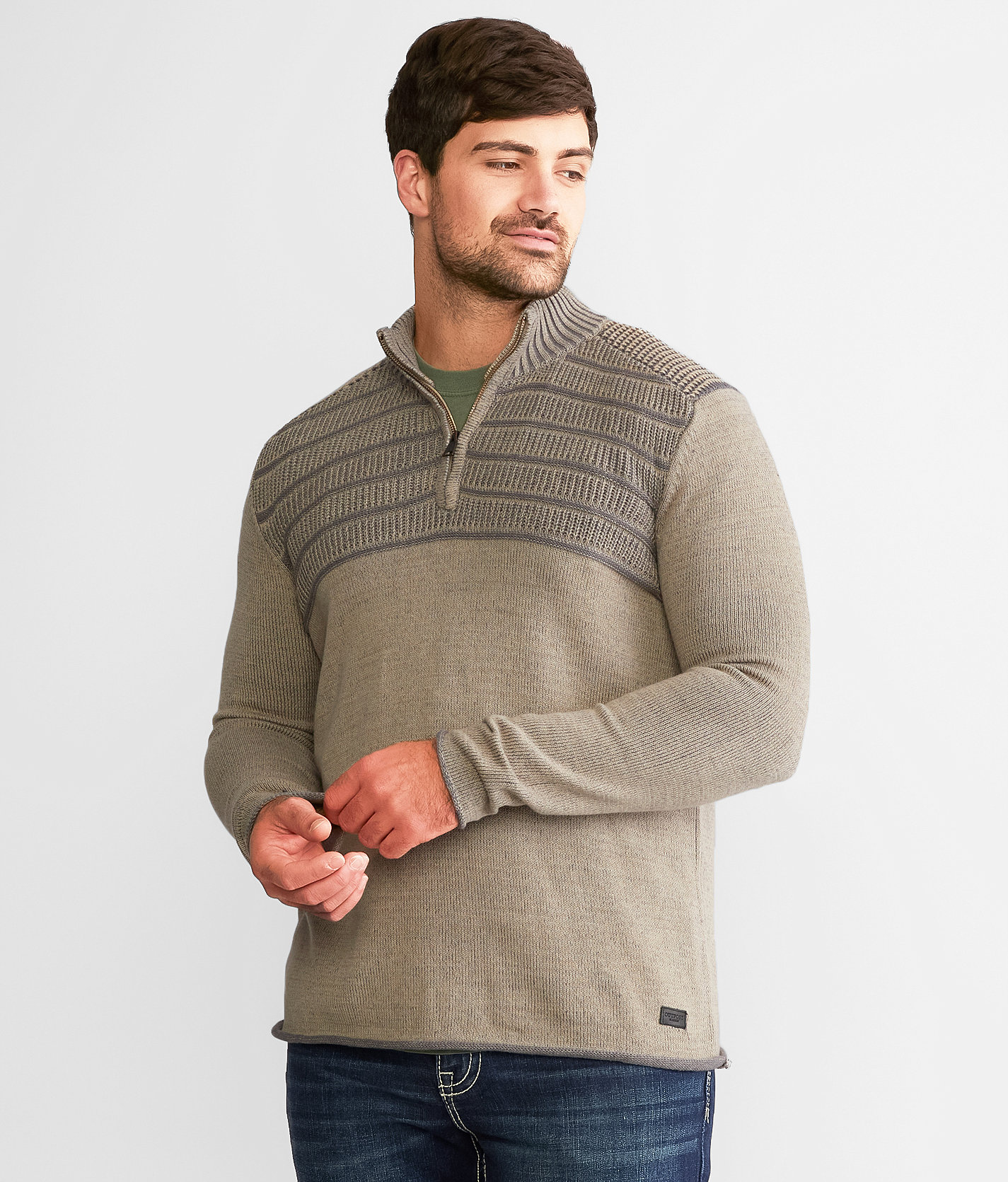 Outpost Makers Plated Quarter Zip Sweater - Men's Sweaters in Fawn Melange